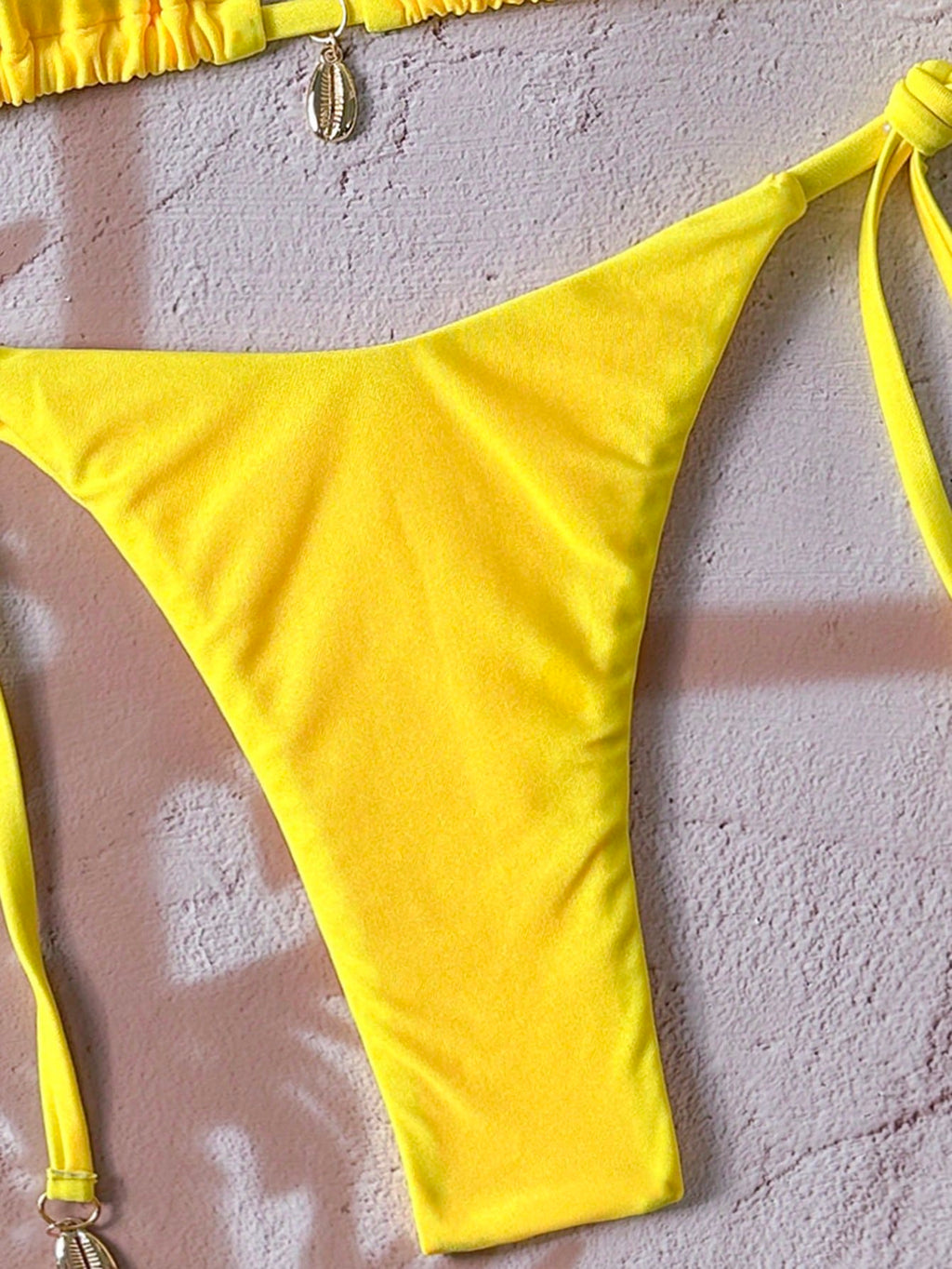 Swim Vcay Solid Triangle Tie Side Bikini Set For Summer Beach Vacation