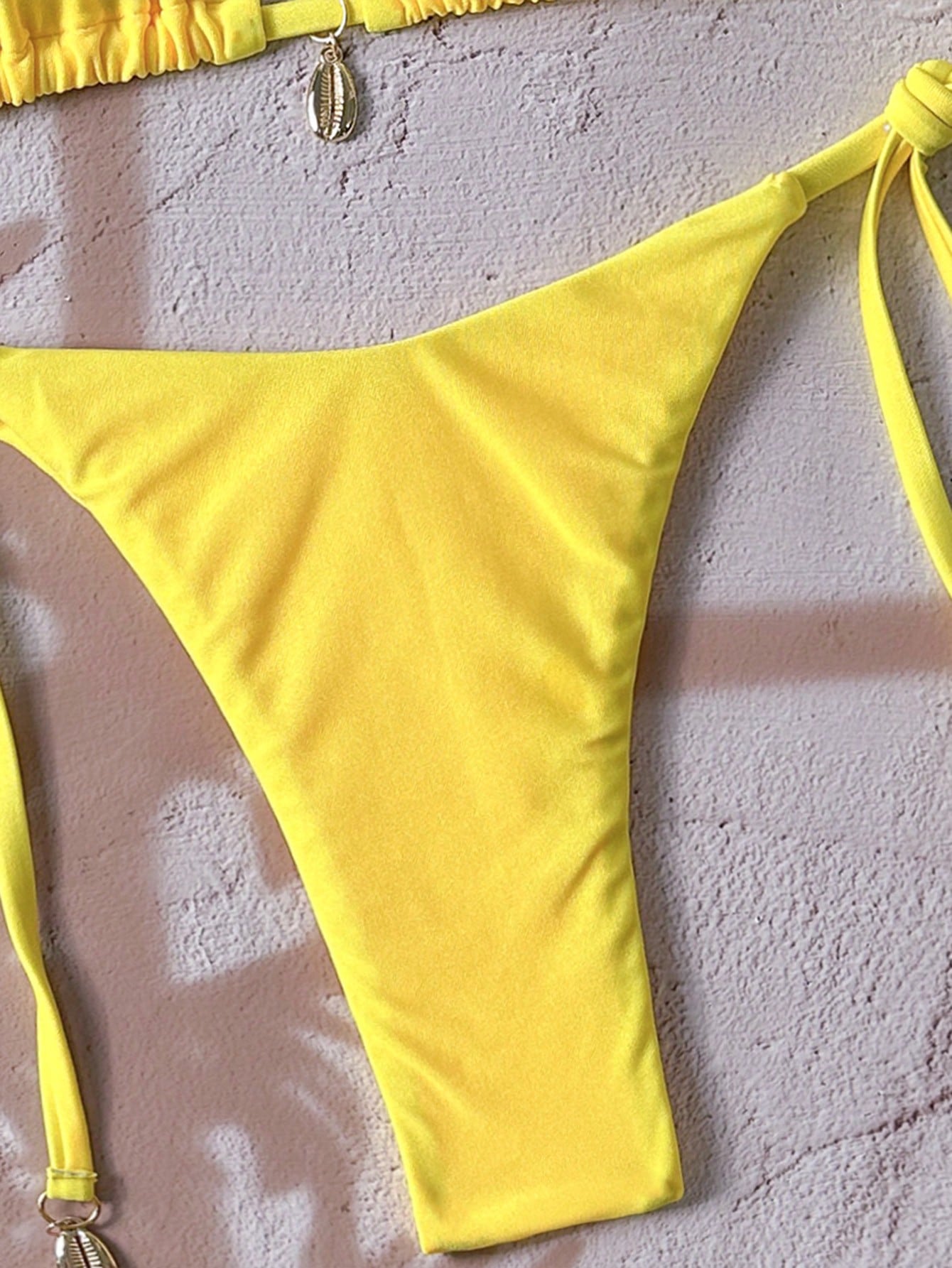 Swim Vcay Solid Triangle Tie Side Bikini Set For Summer Beach Vacation