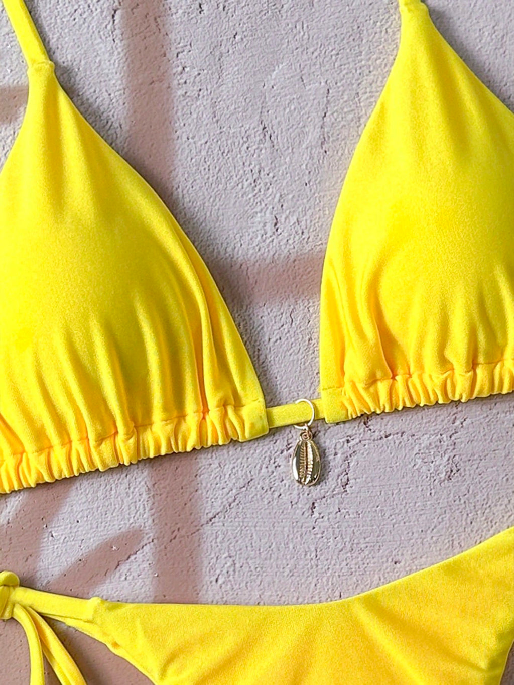 Swim Vcay Solid Triangle Tie Side Bikini Set For Summer Beach Vacation