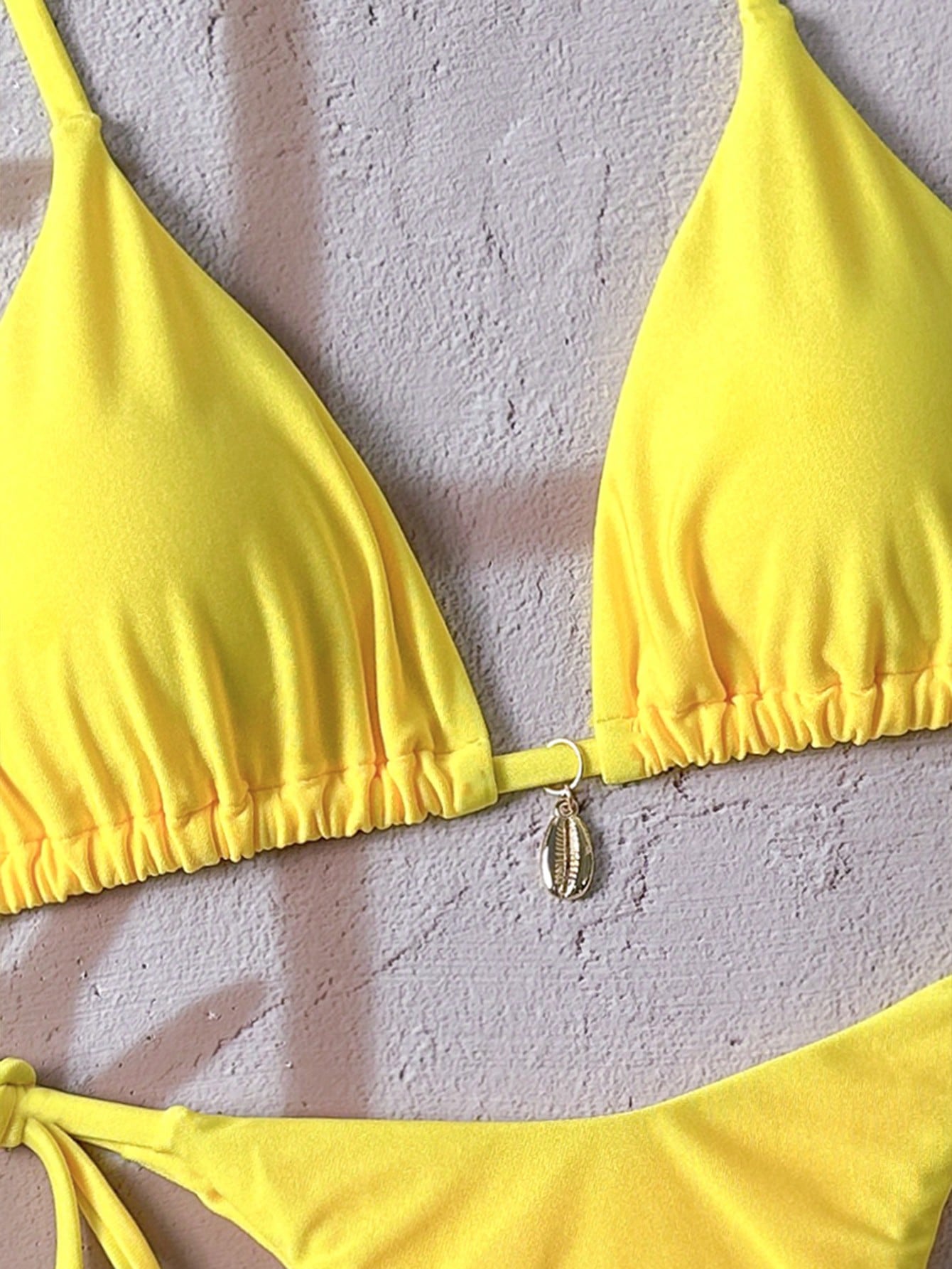 Swim Vcay Solid Triangle Tie Side Bikini Set For Summer Beach Vacation