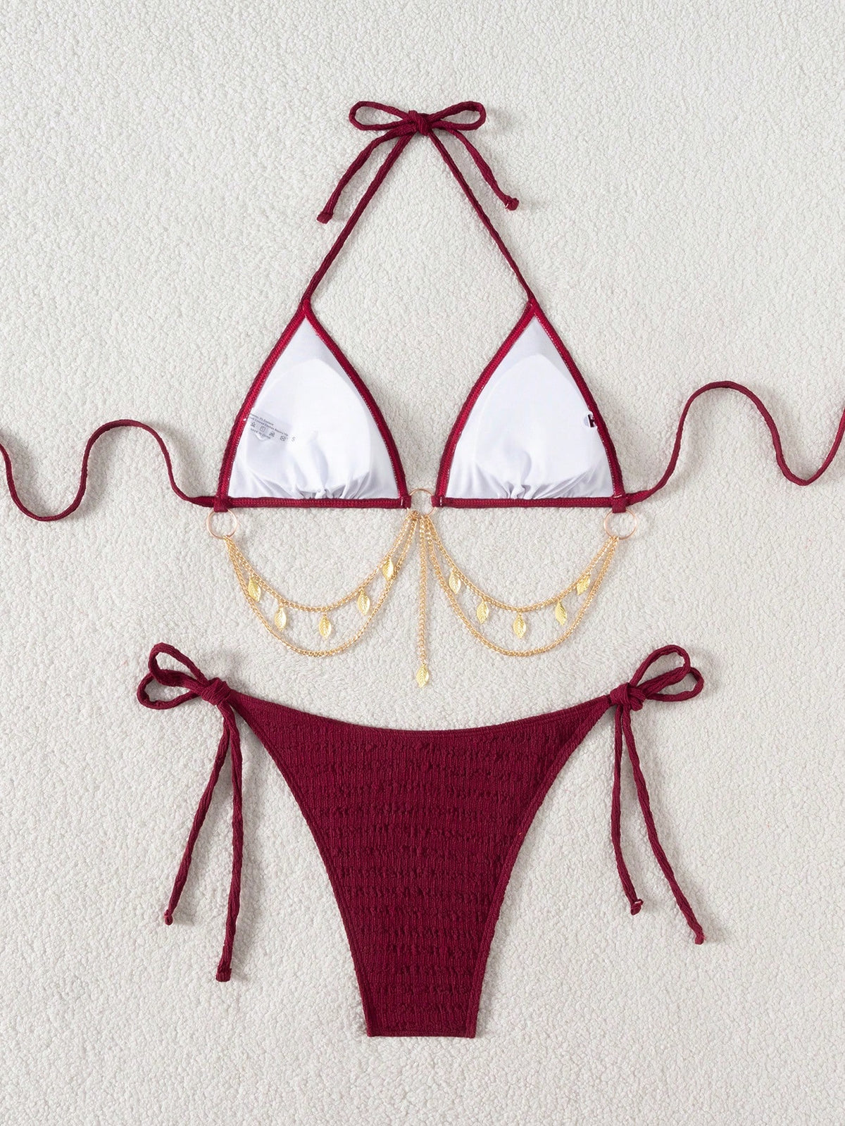 Swim SXY Springbreak Women Summer Beach Solid Color Halter Tie Sexy Bikini 2-Piece Swimsuit Set Burgundy - image 12