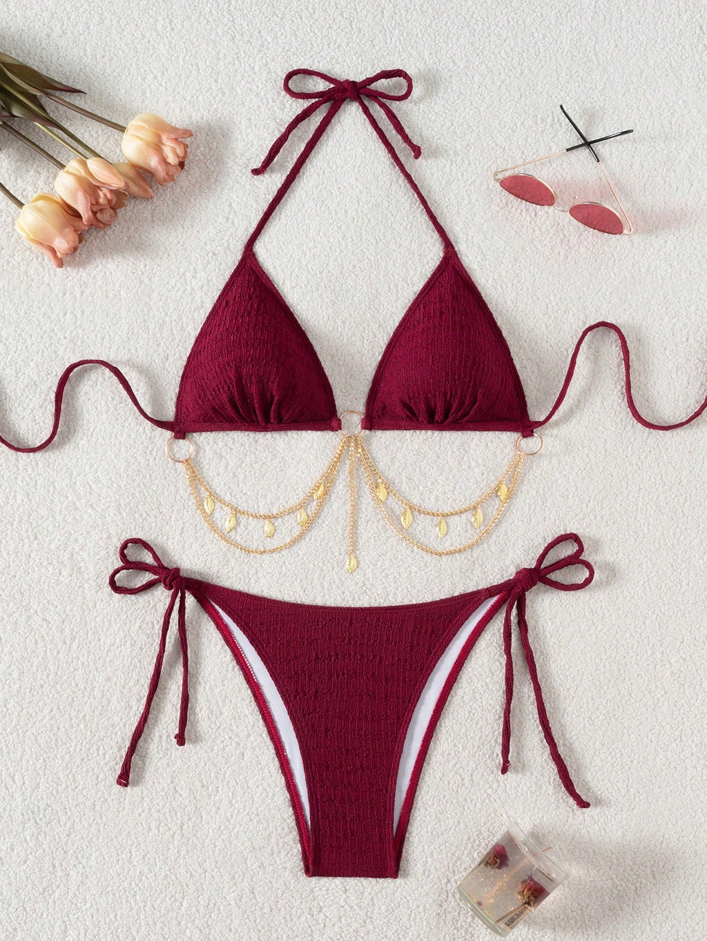 Swim SXY Springbreak Women Summer Beach Solid Color Halter Tie Sexy