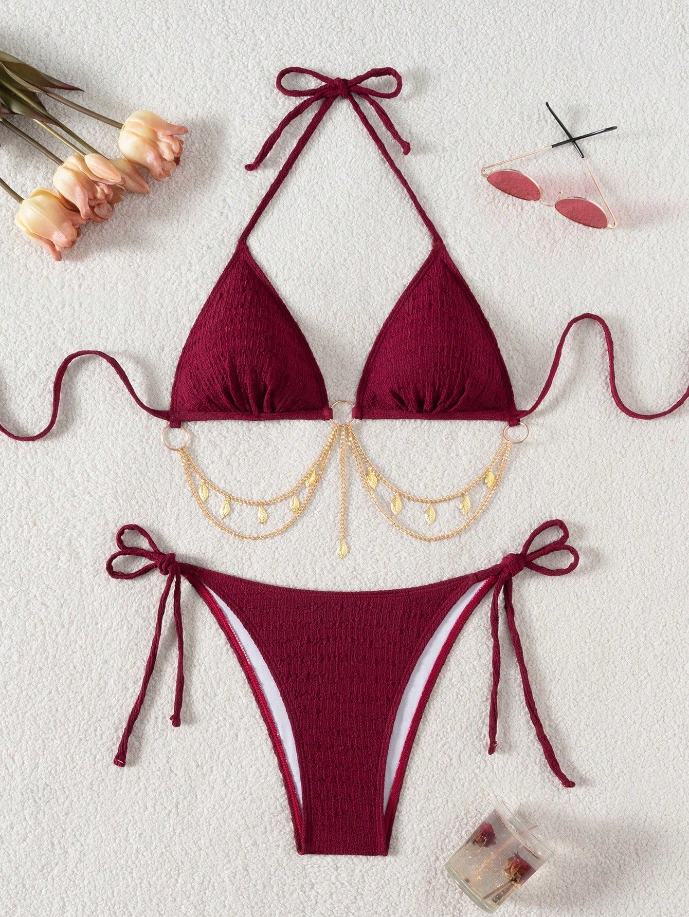 Swim SXY Springbreak Women Summer Beach Solid Color Halter Tie Sexy