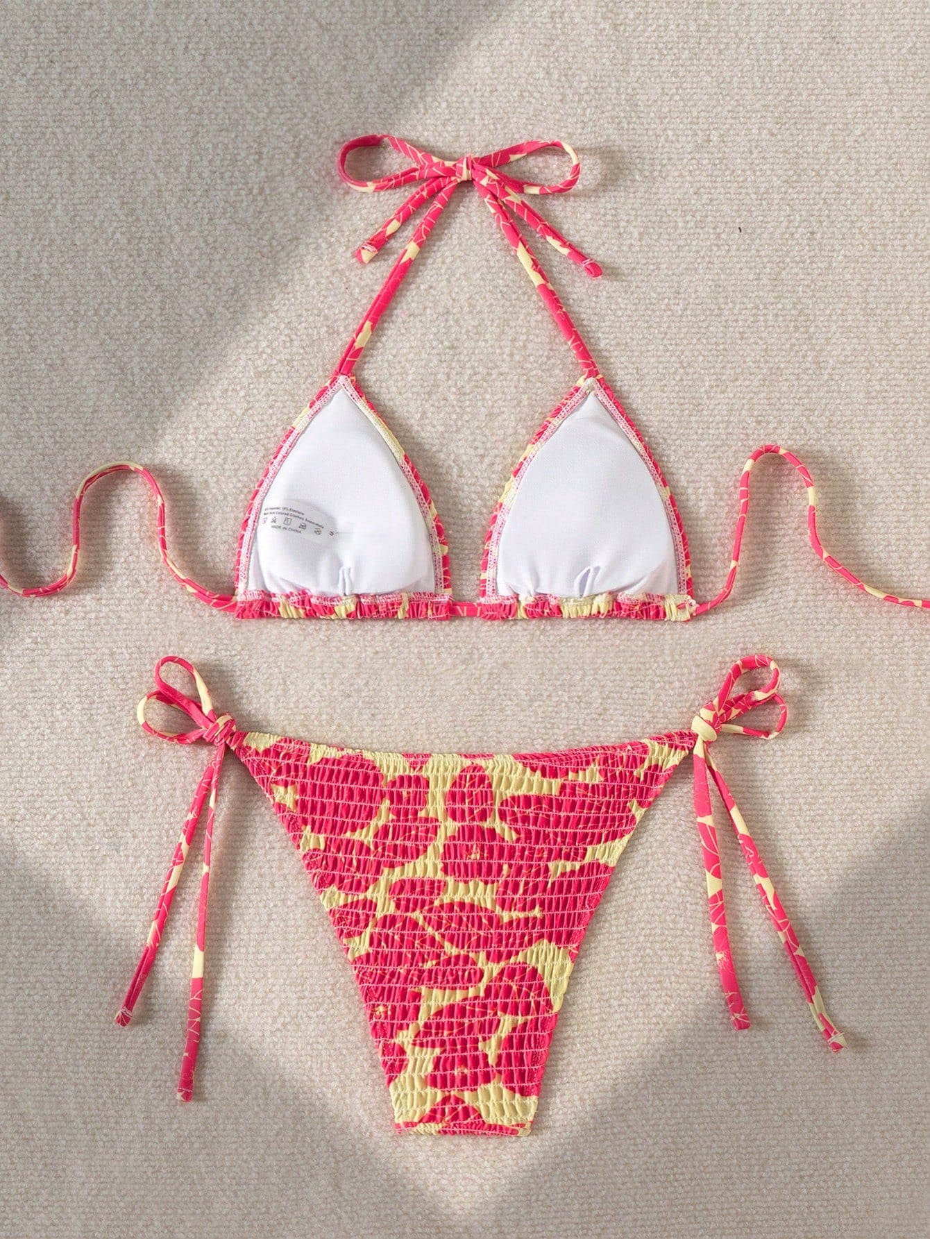 Swim Mod Summer Beach Random Print Smocked Halter Bikini