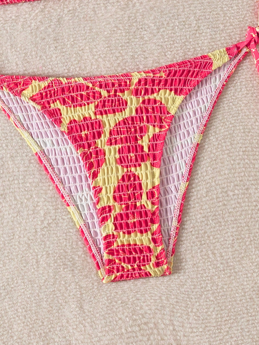 Swim Mod Summer Beach Random Print Smocked Halter Bikini