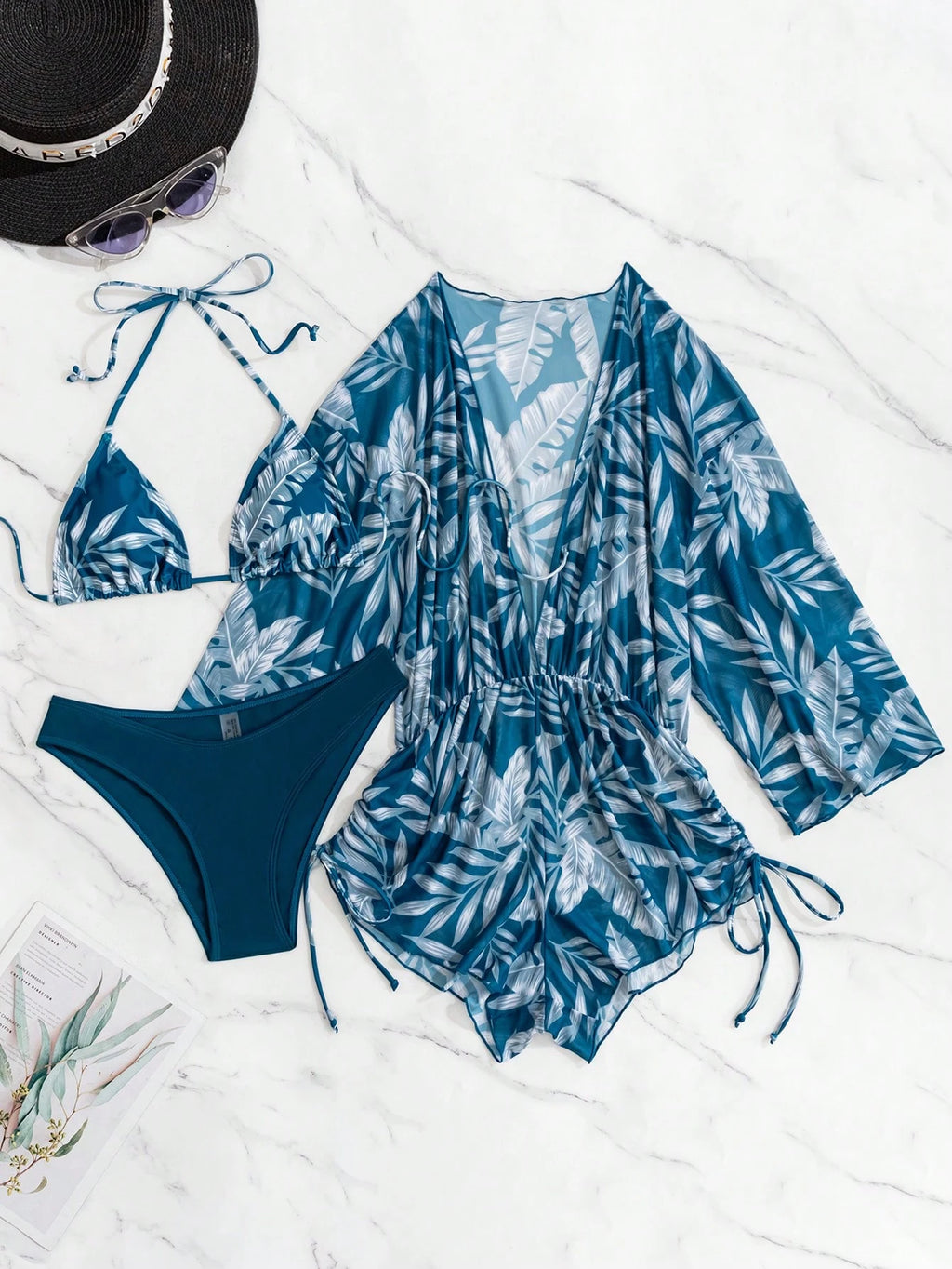 Swim Vcay Women's Summer Beach Tropical Plant Print Halter Tie Sexy