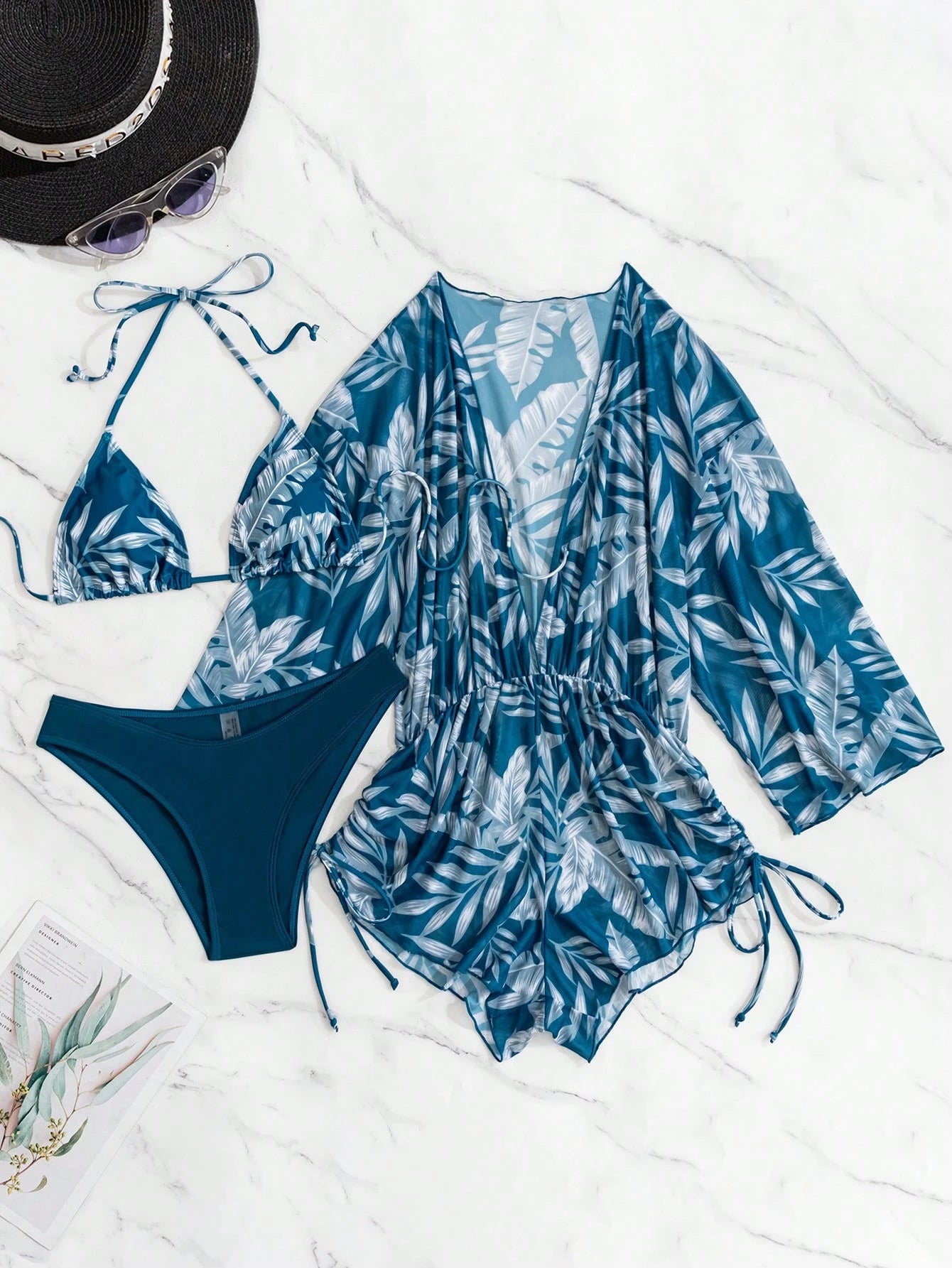Swim Vcay Women's Summer Beach Tropical Plant Print Halter Tie Sexy