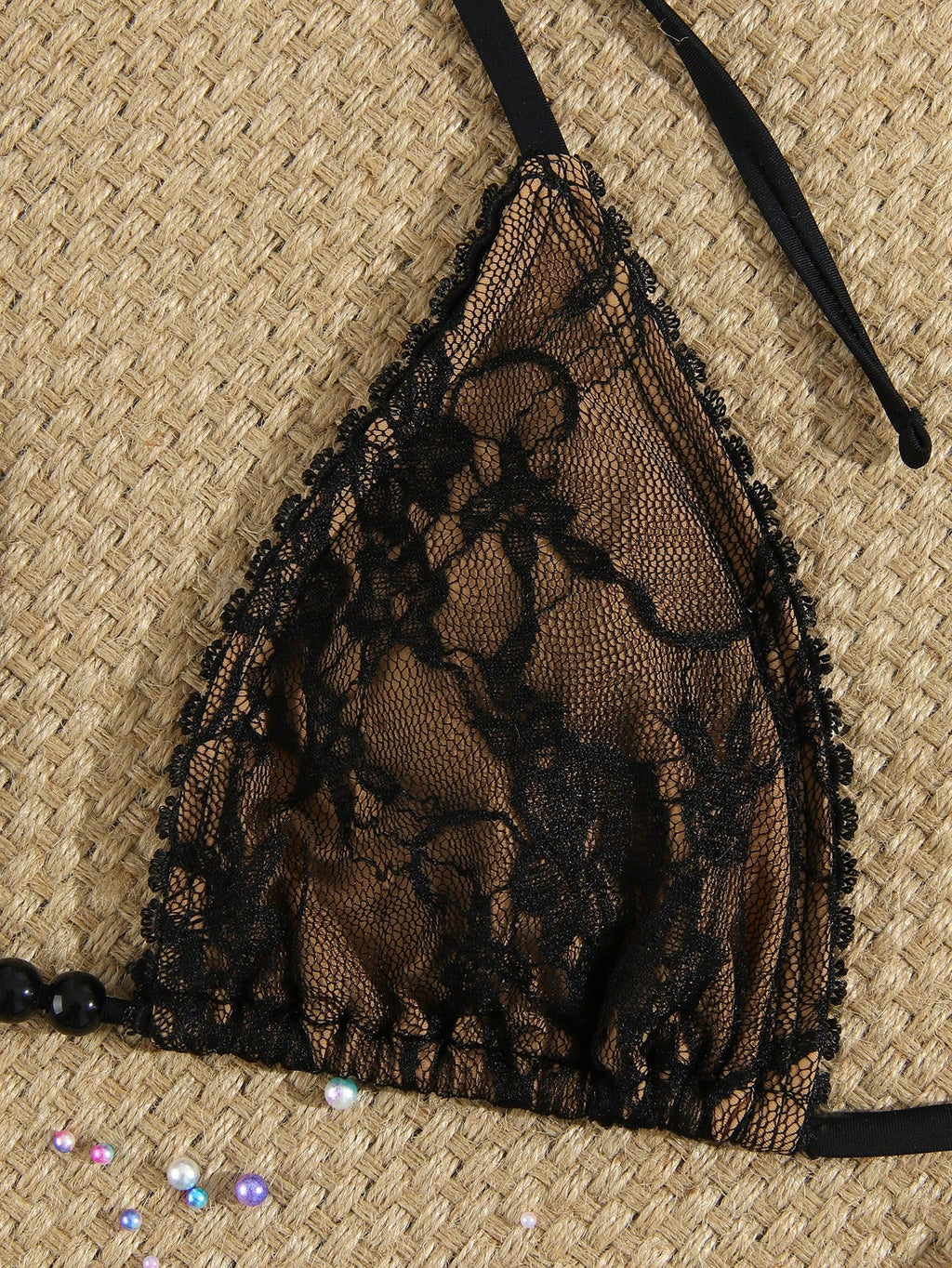 Women's Sexy Black Lace Beaded Halter Necklace, Casual Beach Vacation