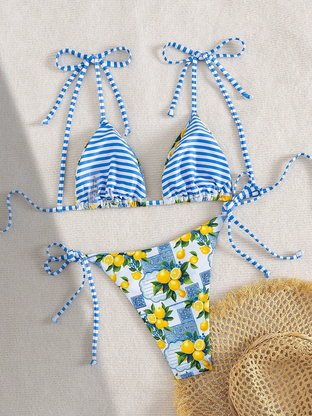 Swim Vcay Women Beach Summer Music Festival Bowknot Stripe Lemon Printed Knot Cu