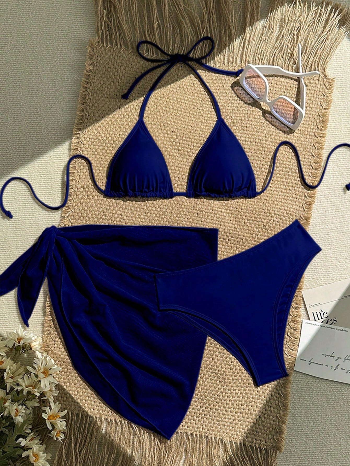 Swim Vcay 3Pcs/Set Solid Color Bikini Set For Beach/Holiday For