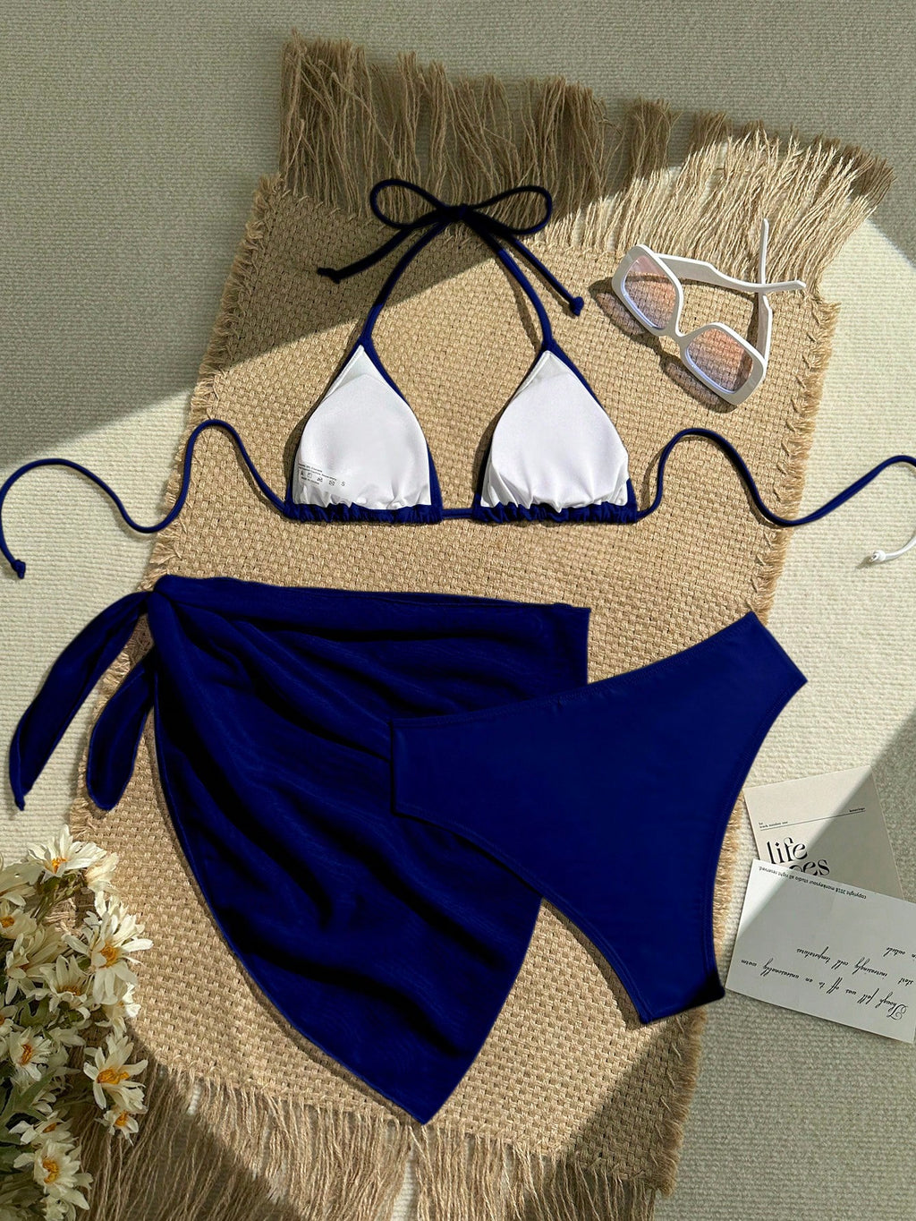 Swim Vcay 3Pcs/Set Solid Color Bikini Set For Beach/Holiday For