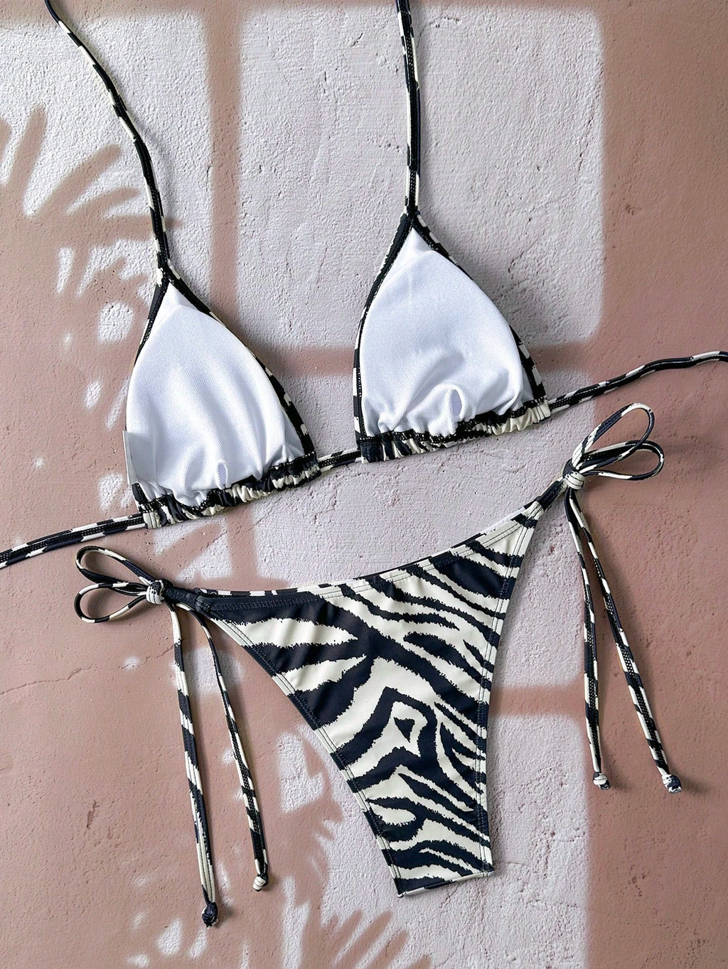 Swim Vcay Women's All-Over Print Halter Twist Front Bikini Set Zebra