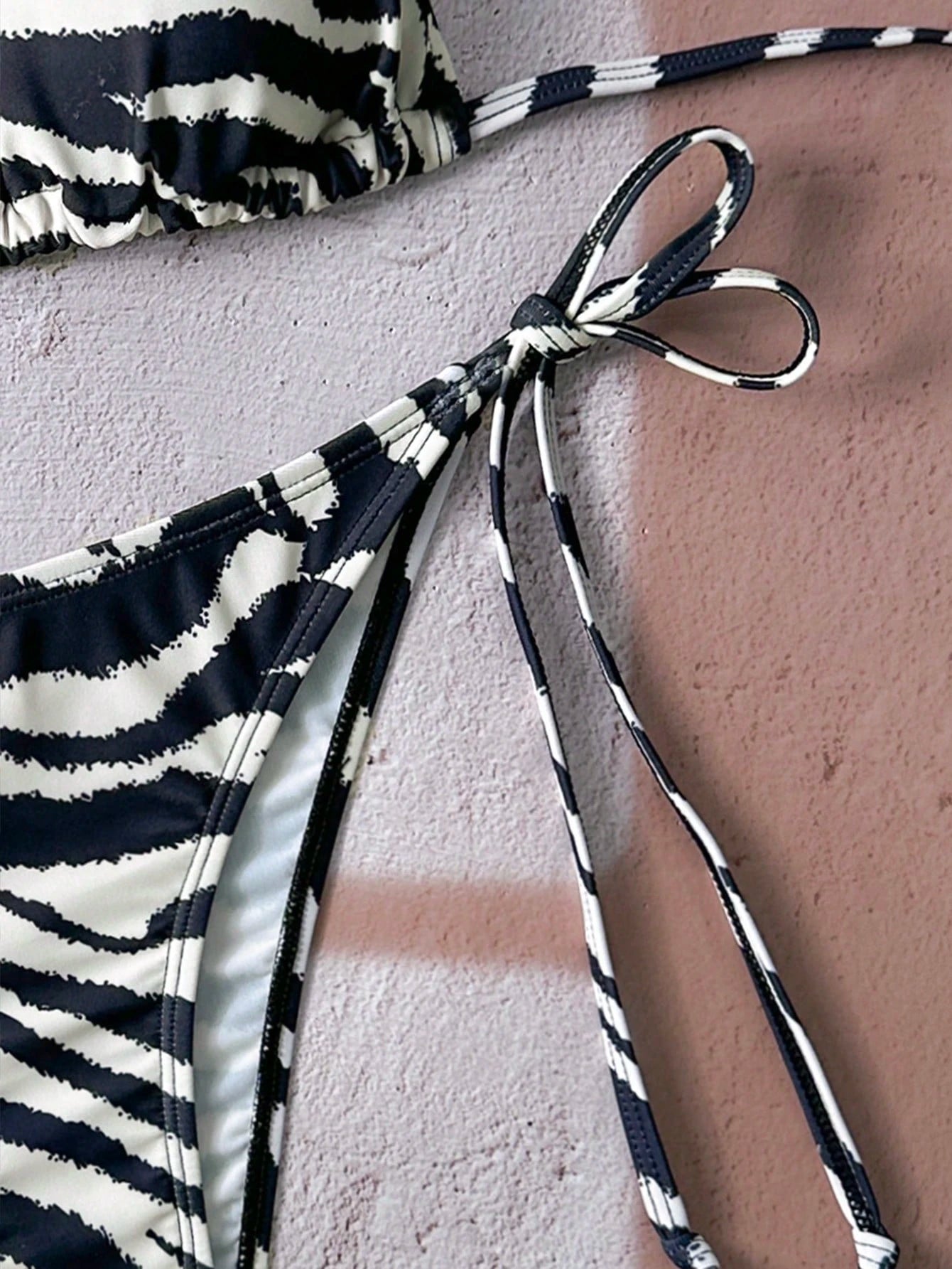 Swim Vcay Women's All-Over Print Halter Twist Front Bikini Set Zebra