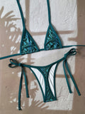 Swim Vcay 2pcs Random Floral Print Textured Bandeau Bikini Set: