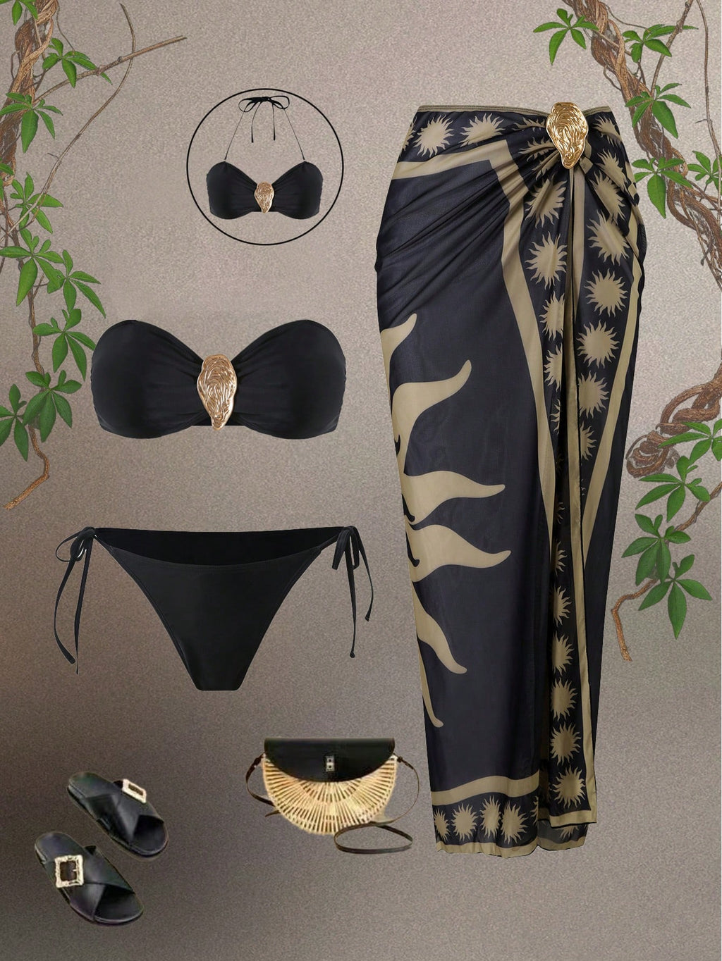 Swim Oasis 3pcs/Set 2026 New Women Swimwear Bra Printed Mesh Maxi