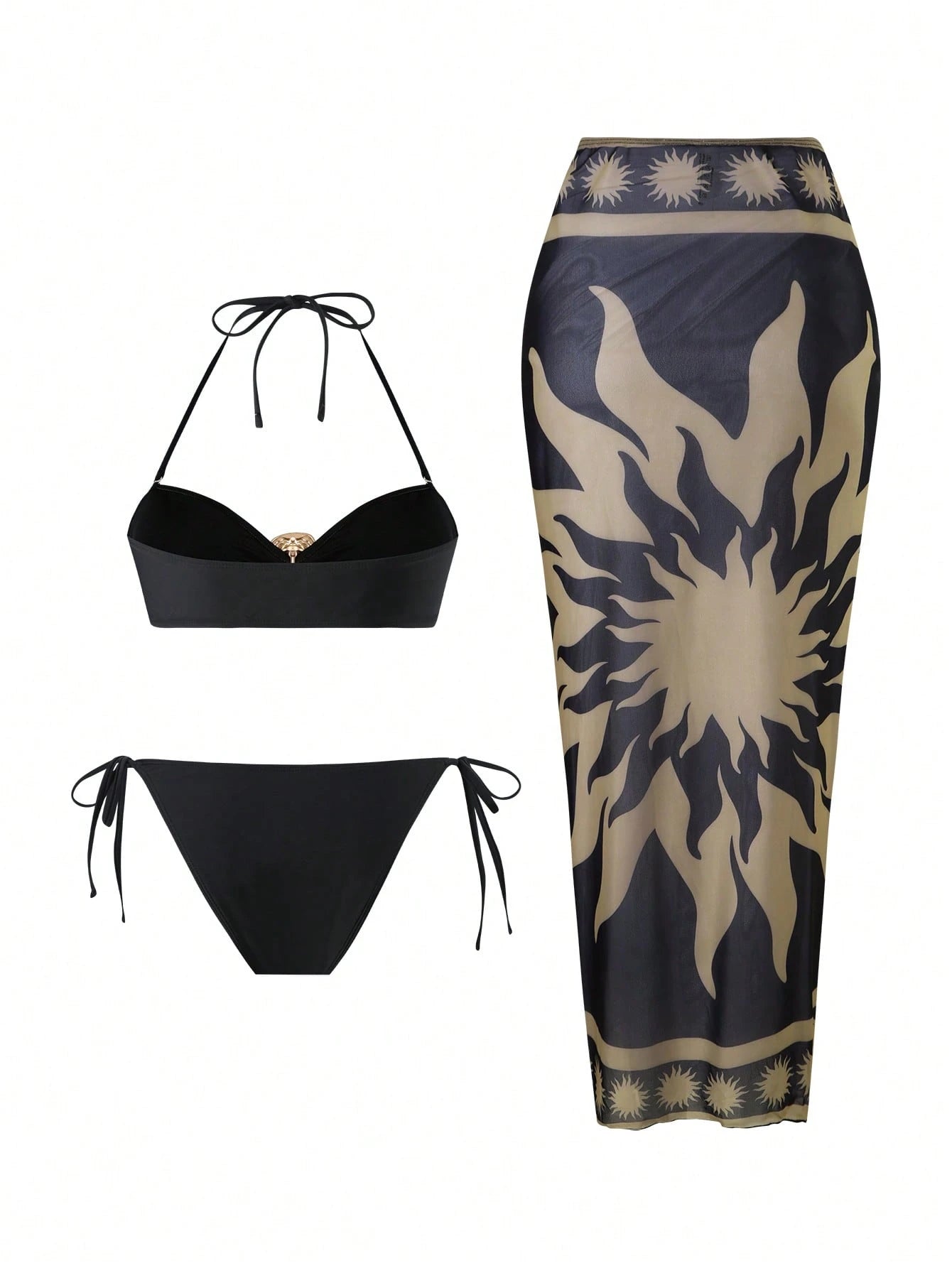 Swim Oasis 3pcs/Set 2026 New Women Swimwear Bra Printed Mesh Maxi