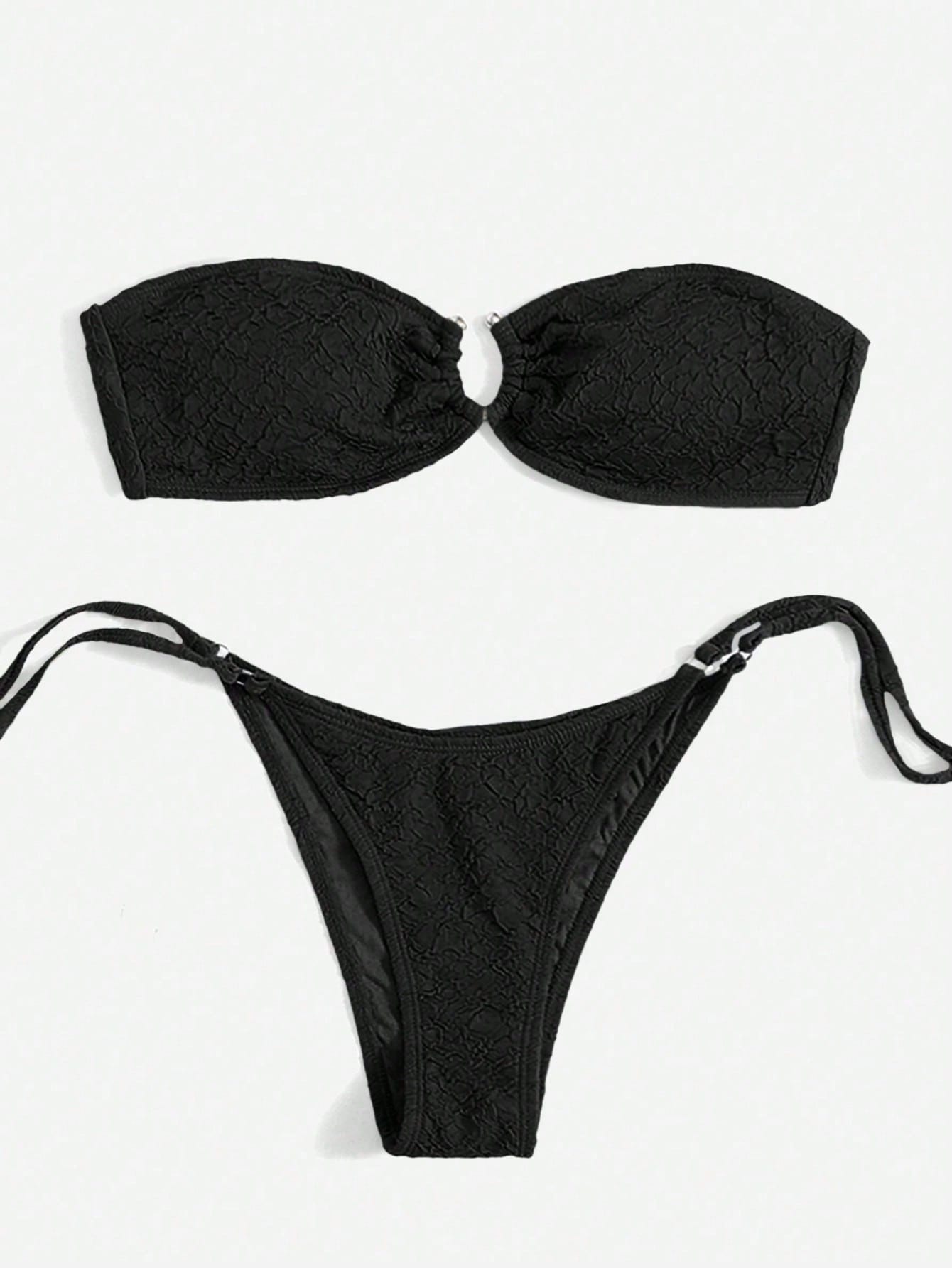 Swim Mod Women's Solid Color Bandeau Sexy Bikini Swimwear Set For Summer Beach V
