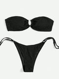 Swim Mod Women's Solid Color Bandeau Sexy Bikini Swimwear Set For Summer Beach Vacation