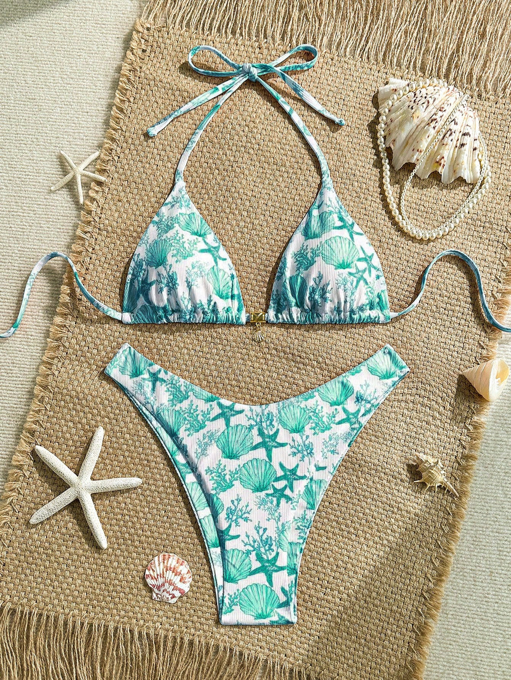 Swim Mod 2pcs/Set Summer Holiday Random Print Textured Shell