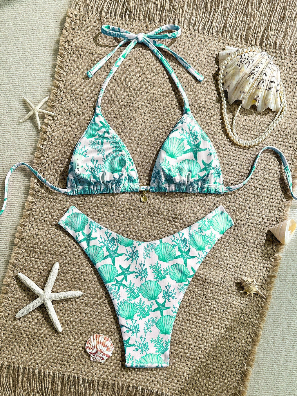 Swim Mod 2pcs/Set Summer Holiday Random Print Textured Shell