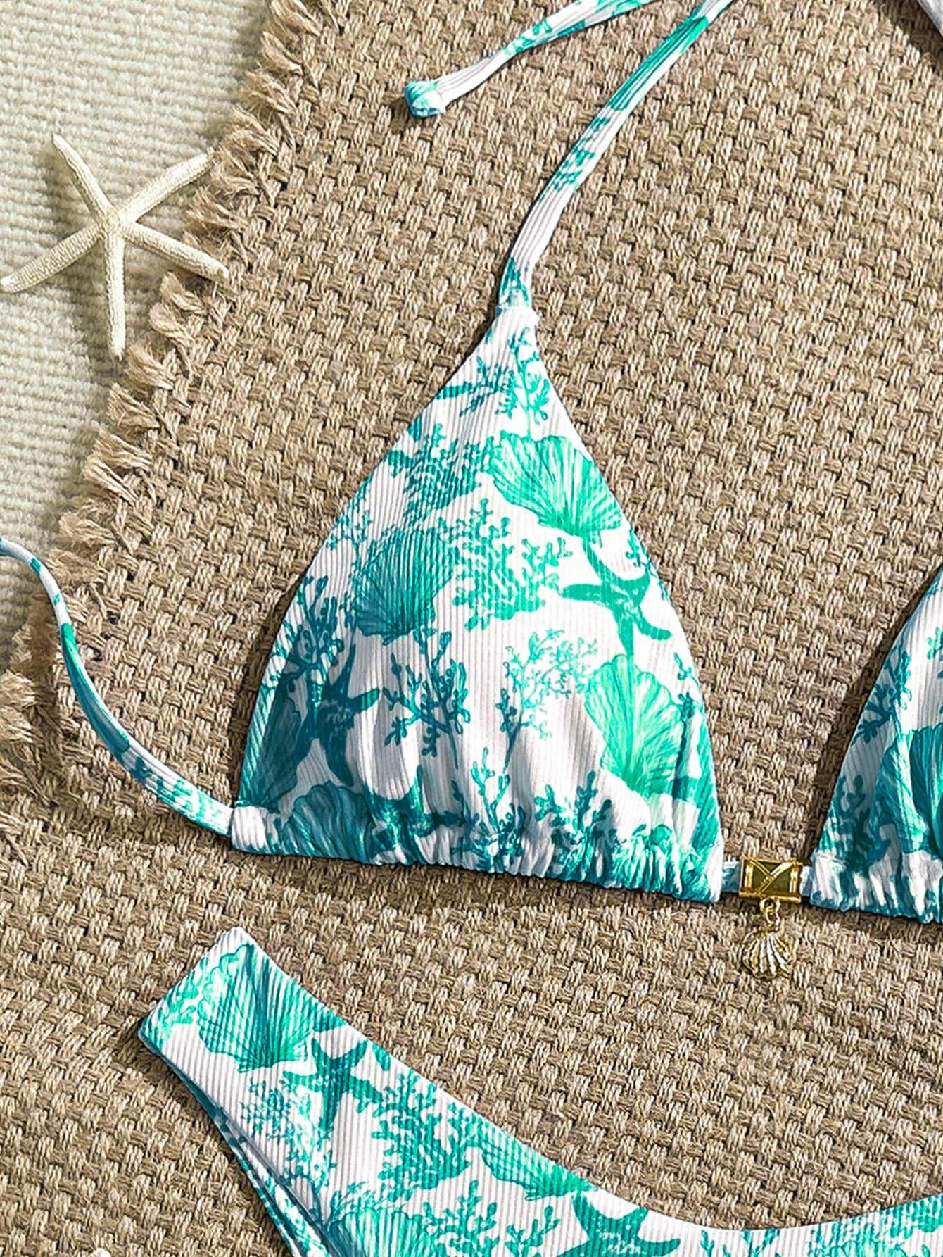 Swim Mod 2pcs/Set Summer Holiday Random Print Textured Shell