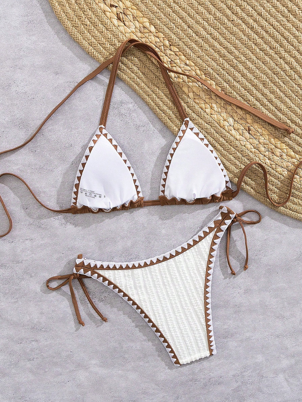 Bonvoyette Women's Elegant Chic White&Brown Contrast Trim Triangle