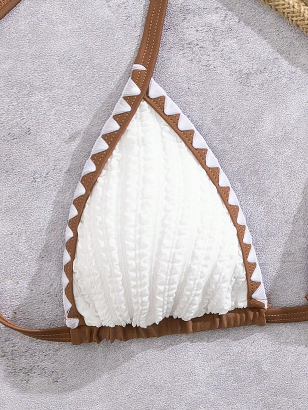 Bonvoyette Women's Elegant Chic White&Brown Contrast Trim Triangle