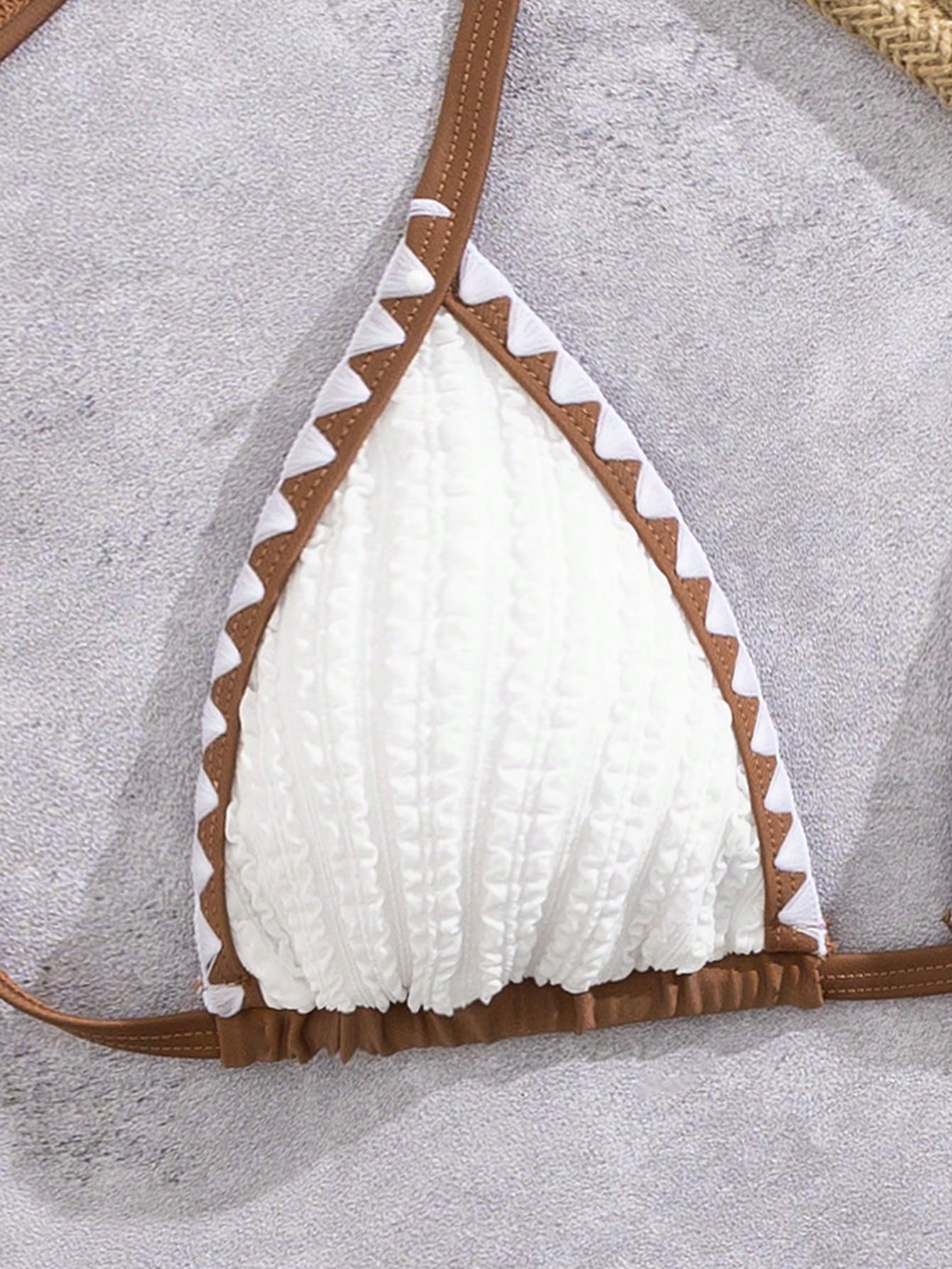 Bonvoyette Women's Elegant Chic White&Brown Contrast Trim Triangle