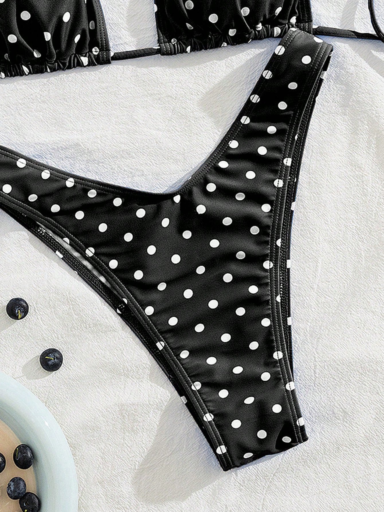 PEPPERMOLLY New Soft Padded Blue & White Polka Dot Print Spaghetti Strap Backless Sexy Party Bikini Set, - image 10