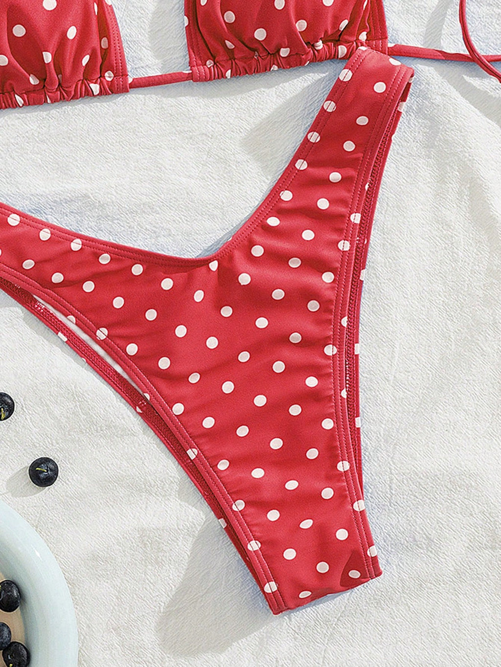 PEPPERMOLLY New Soft Padded Blue & White Polka Dot Print Spaghetti Strap Backless Sexy Party Bikini Set, - image 17