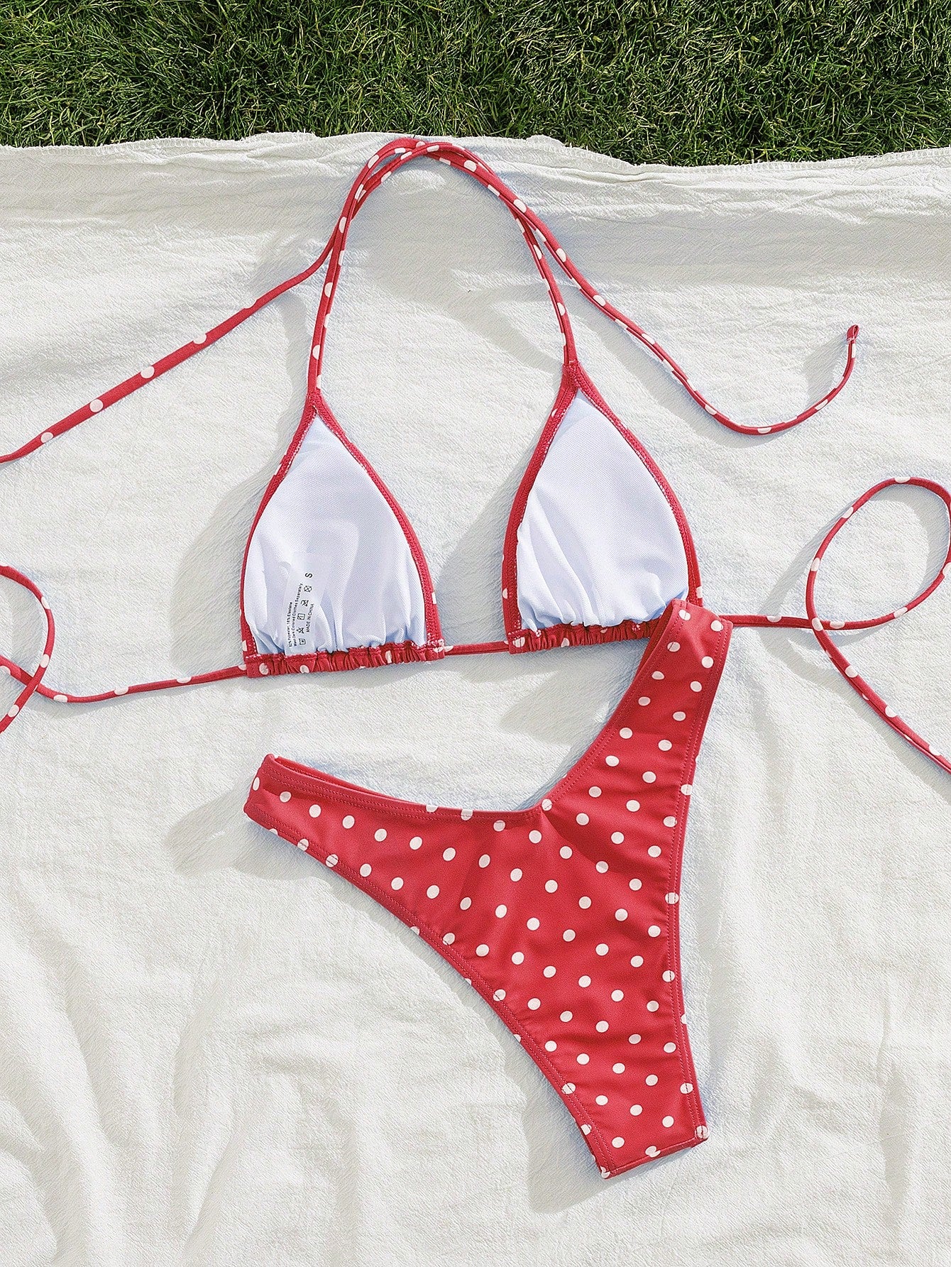 PEPPERMOLLY New Soft Padded Blue & White Polka Dot Print Spaghetti Strap Backless Sexy Party Bikini Set, - image 14