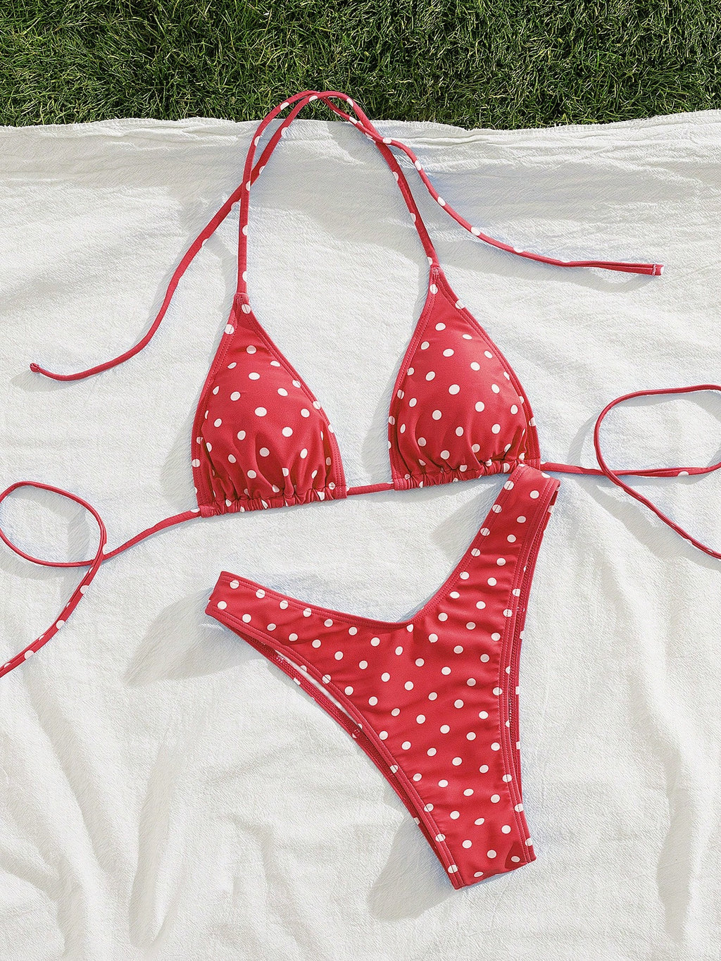 PEPPERMOLLY New Soft Padded Blue & White Polka Dot Print Spaghetti Strap Backless Sexy Party Bikini Set, - image 15