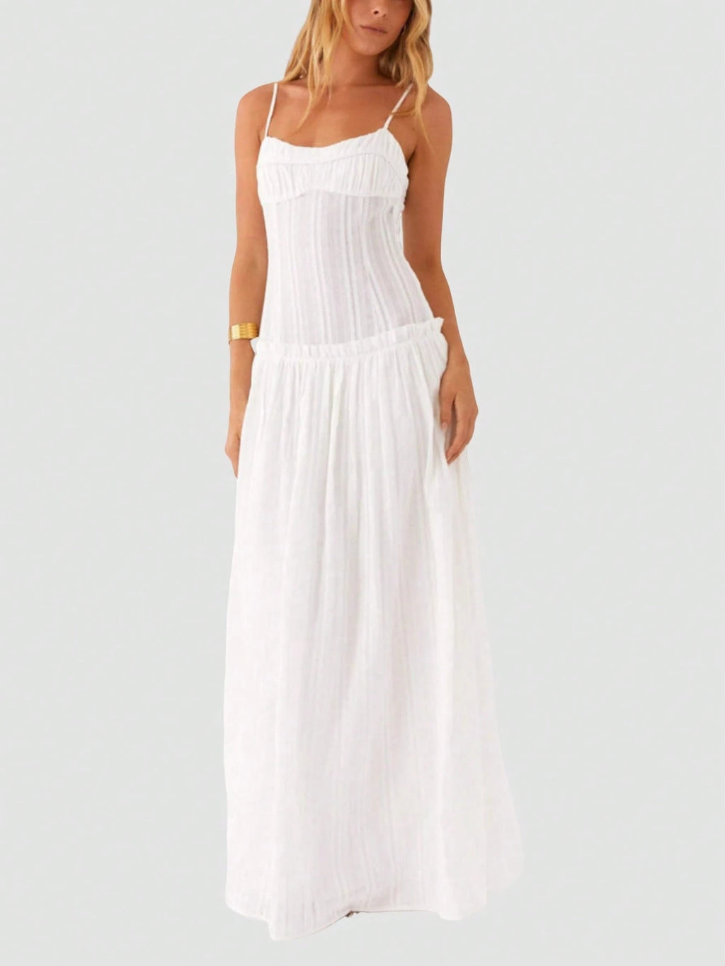 Women Y2K Maxi Dress Solid Color Spaghetti Strap Square Neck Pleated Flowy Long Dress Summer Backless