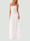 Women Y2K Maxi Dress Solid Color Spaghetti Strap Square Neck Pleated Flowy Long Dress Summer Backless