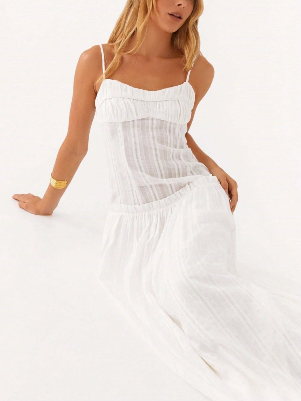 Women Y2K Maxi Dress Solid Color Spaghetti Strap Square Neck Pleated Flowy Long Dress Summer Backless - image 4