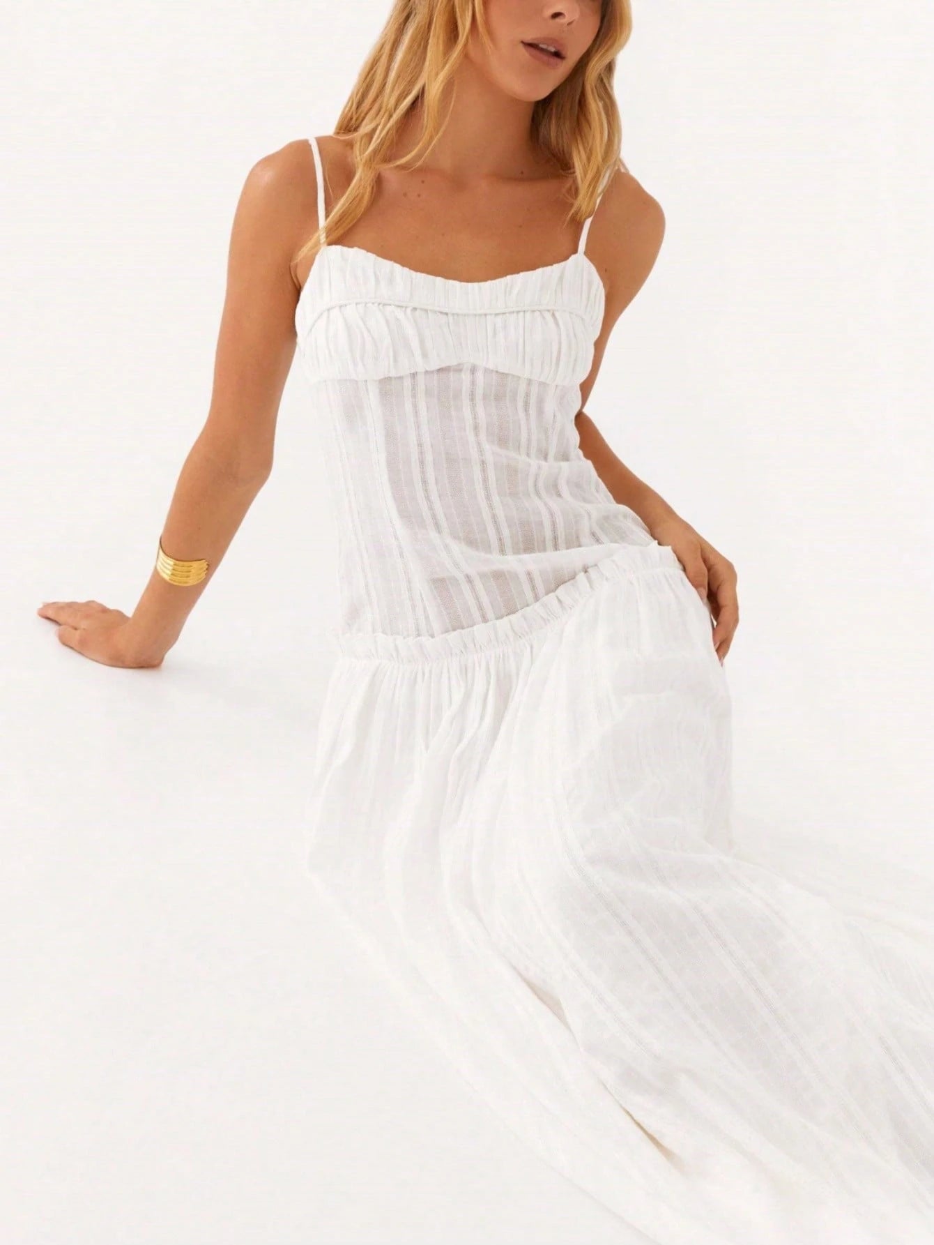 Women Y2K Maxi Dress Solid Color Spaghetti Strap Square Neck Pleated Flowy Long Dress Summer Backless - image 4