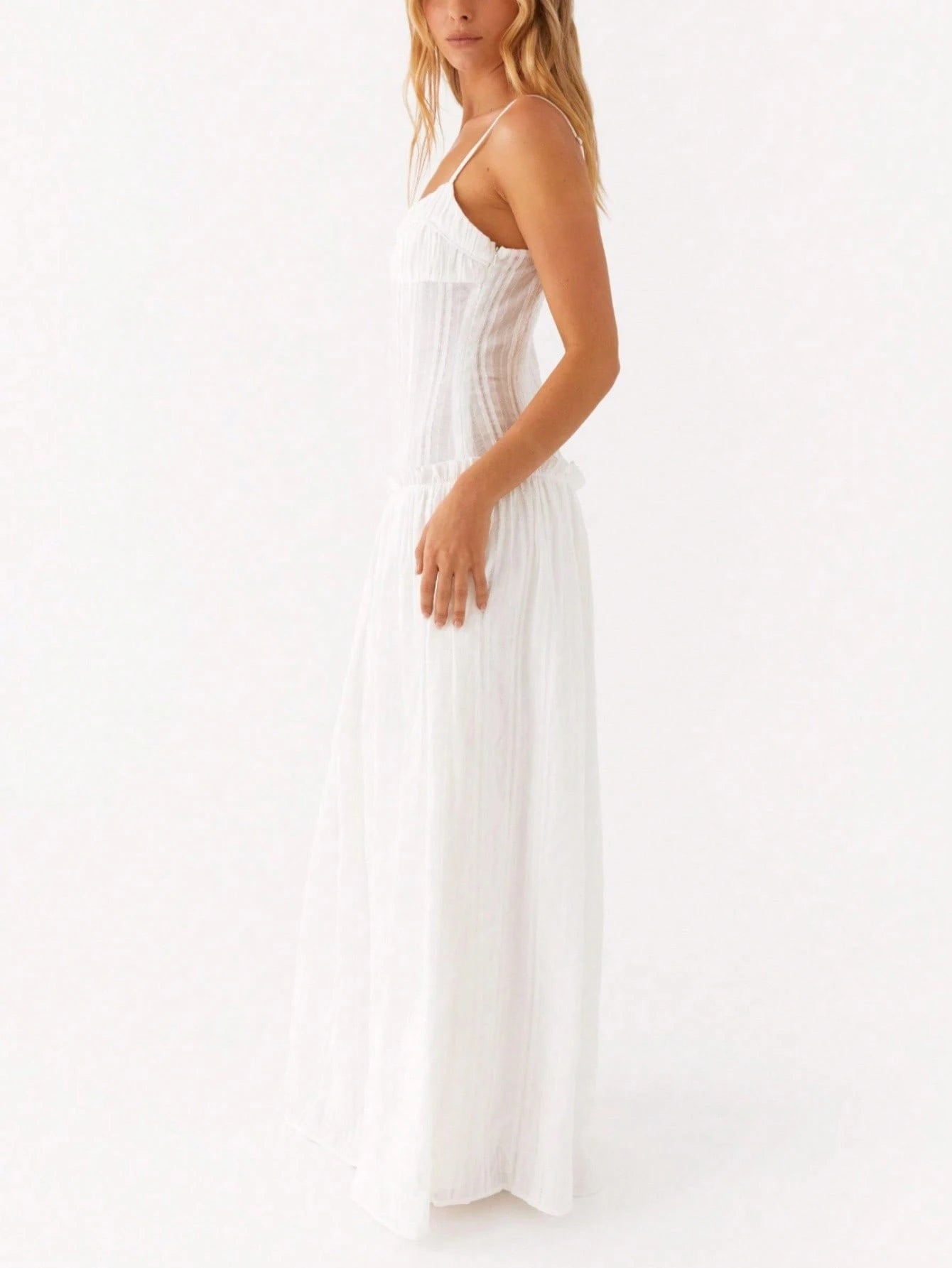 Women Y2K Maxi Dress Solid Color Spaghetti Strap Square Neck Pleated Flowy Long Dress Summer Backless - image 5
