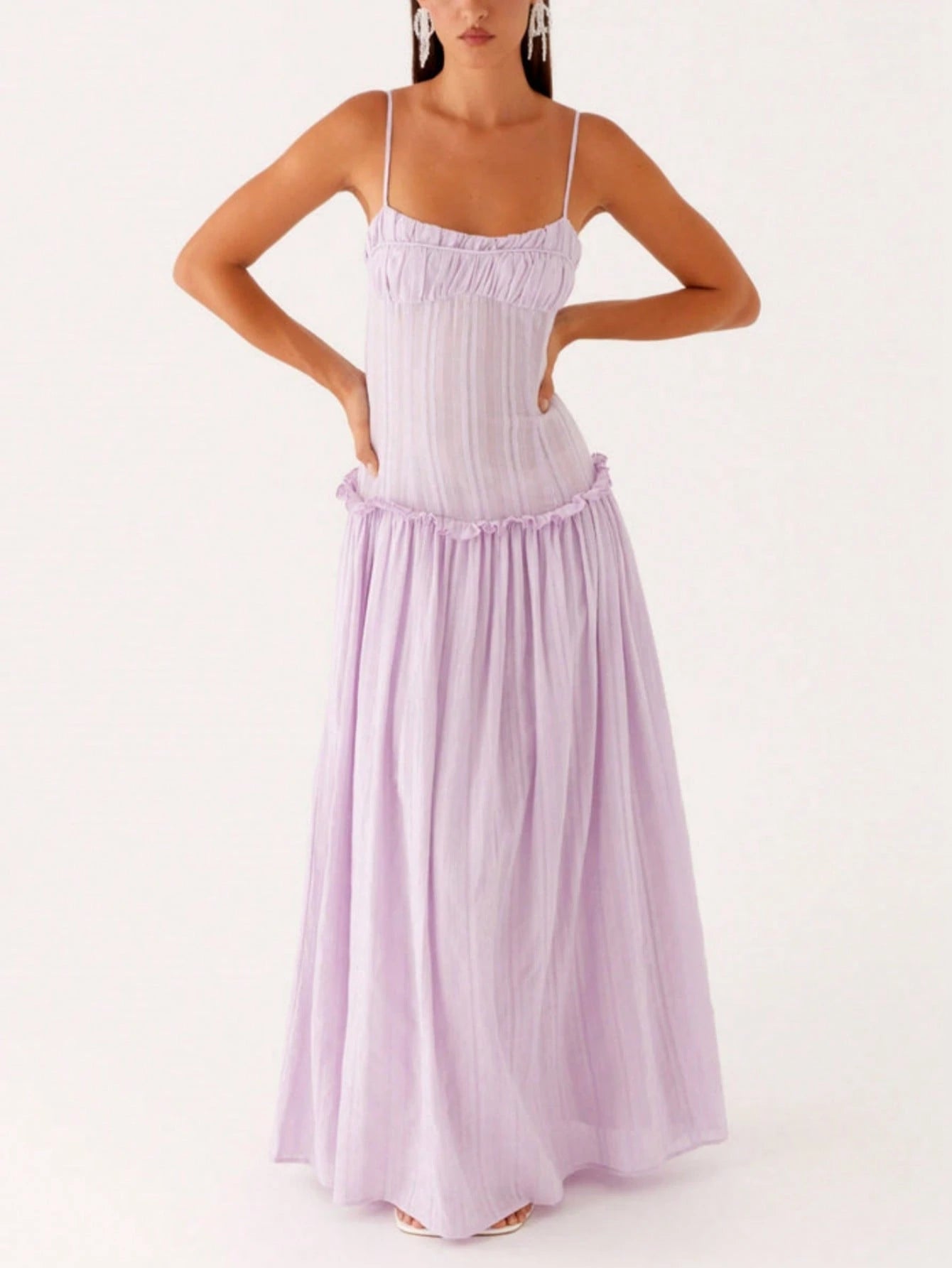 Women Y2K Maxi Dress Solid Color Spaghetti Strap Square Neck Pleated Flowy Long Dress Summer Backless - image 11