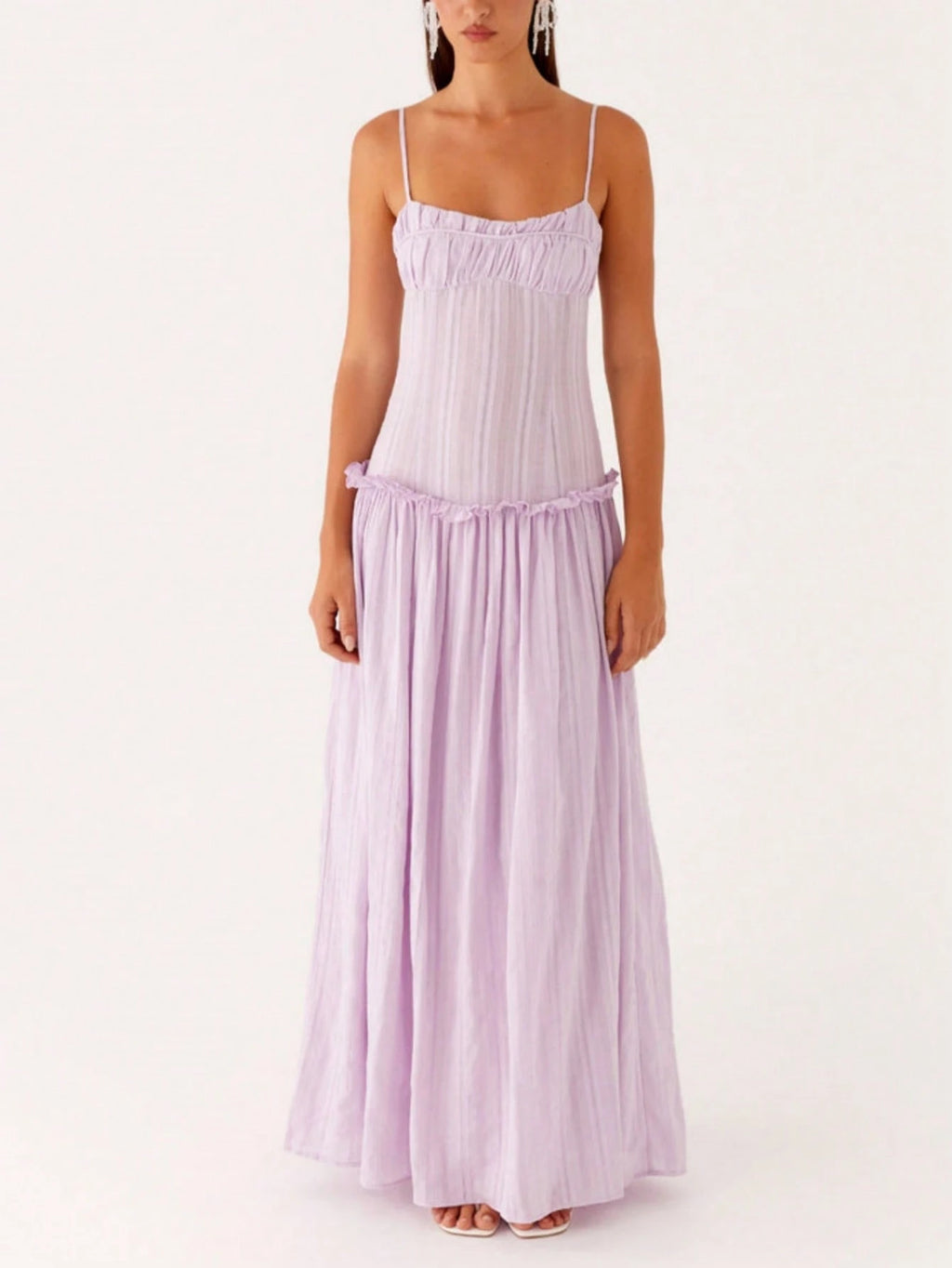 Women Y2K Maxi Dress Solid Color Spaghetti Strap Square Neck Pleated Flowy Long Dress Summer Backless - image 13