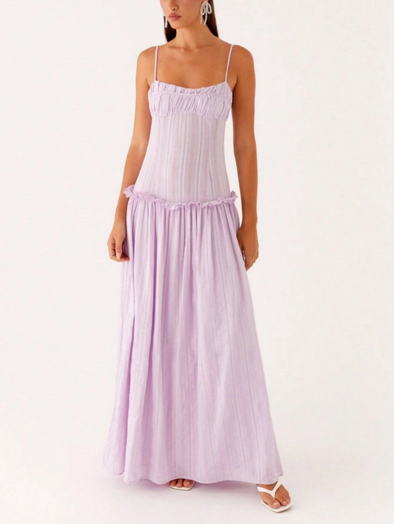 Women Y2K Maxi Dress Solid Color Spaghetti Strap Square Neck Pleated Flowy Long Dress Summer Backless - image 14