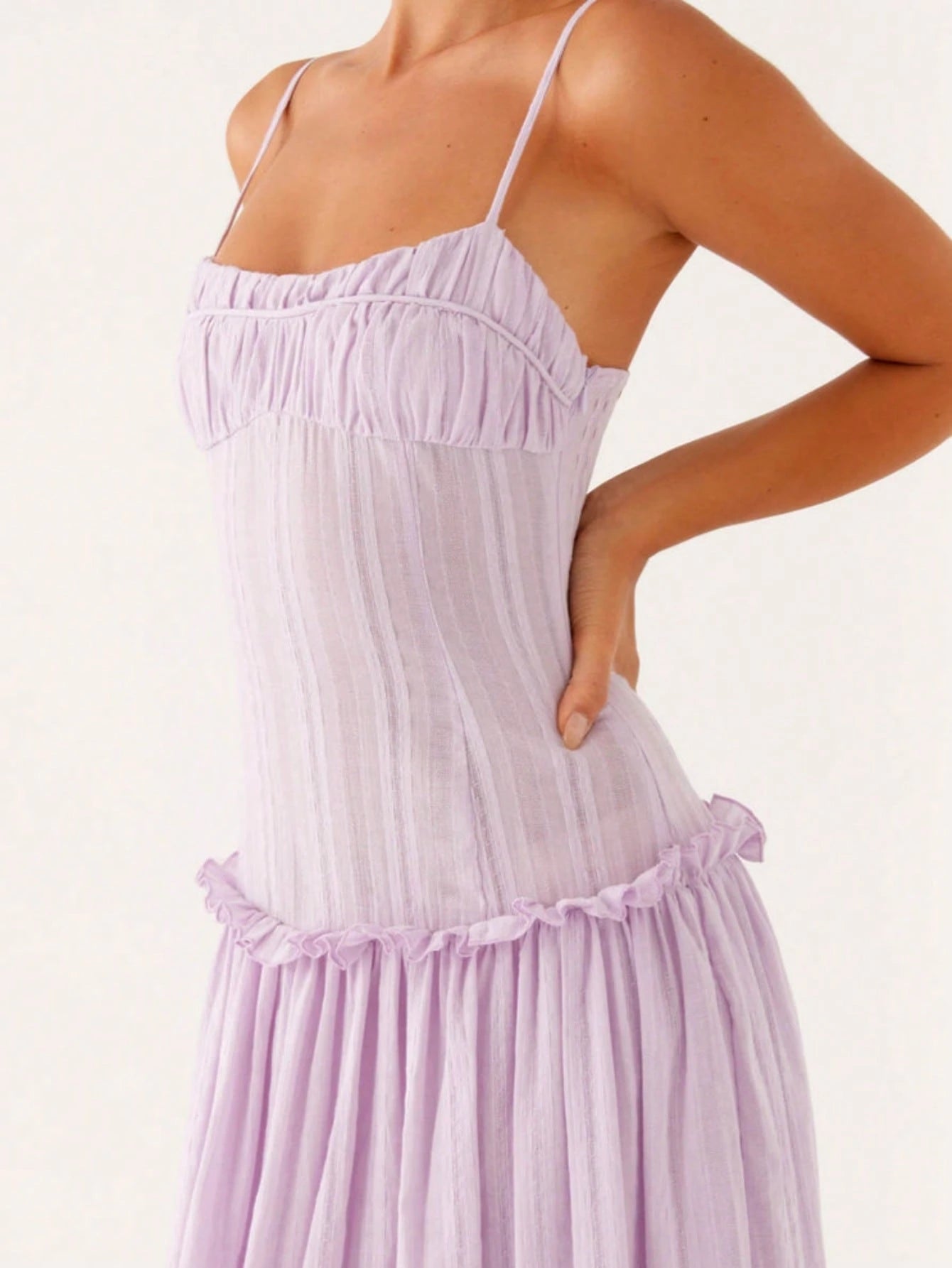 Women Y2K Maxi Dress Solid Color Spaghetti Strap Square Neck Pleated Flowy Long Dress Summer Backless - image 16