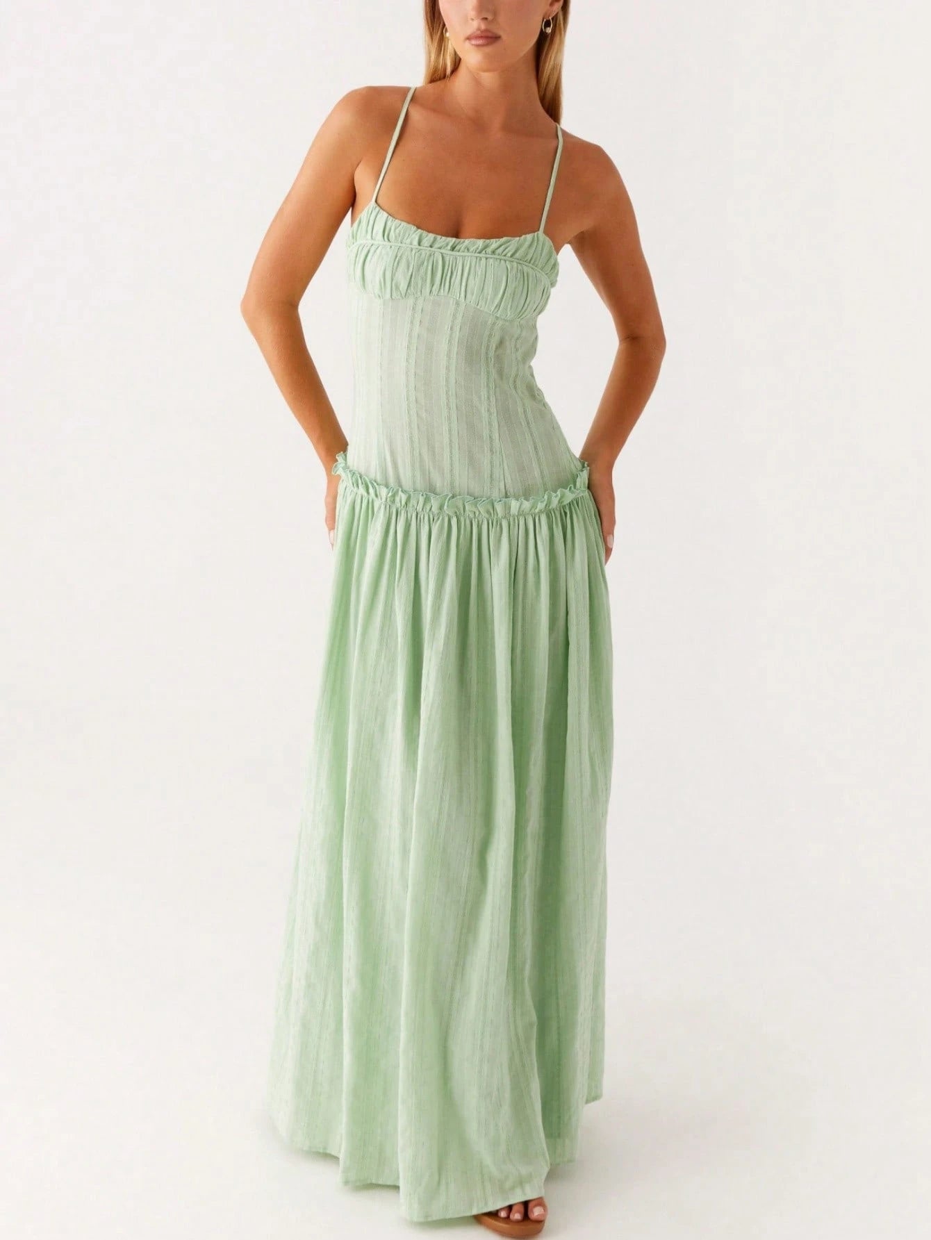 Women Y2K Maxi Dress Solid Color Spaghetti Strap Square Neck Pleated Flowy Long Dress Summer Backless - image 7