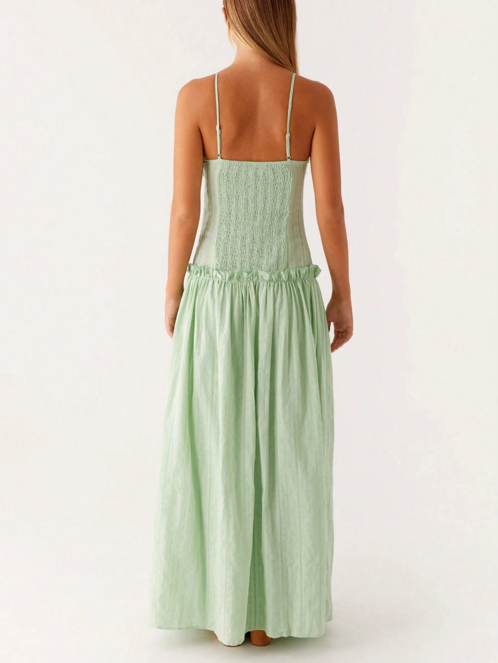 Women Y2K Maxi Dress Solid Color Spaghetti Strap Square Neck Pleated Flowy Long Dress Summer Backless - image 8