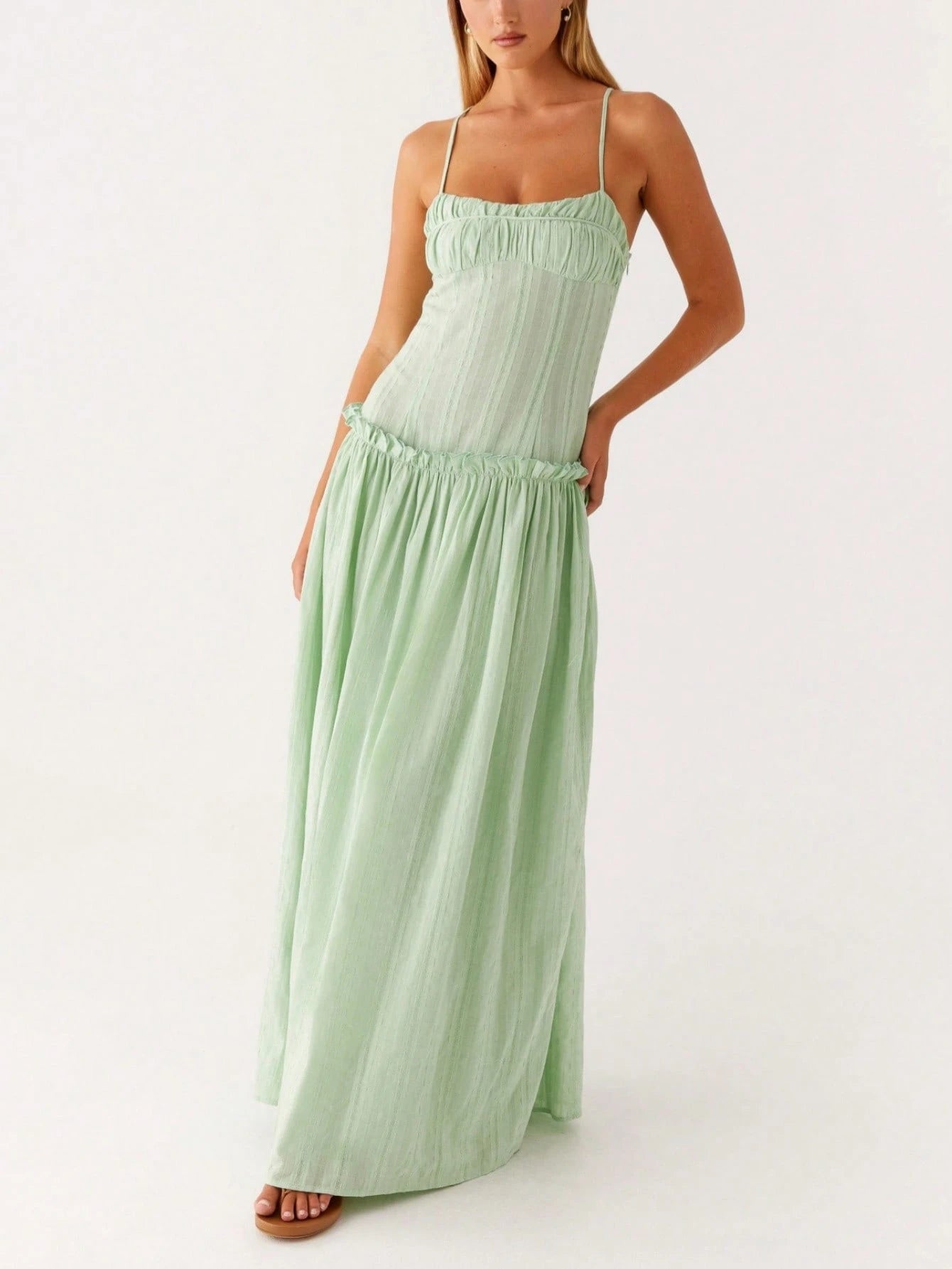 Women Y2K Maxi Dress Solid Color Spaghetti Strap Square Neck Pleated Flowy Long Dress Summer Backless - image 9