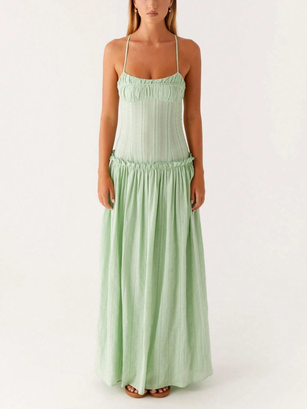 Women Y2K Maxi Dress Solid Color Spaghetti Strap Square Neck Pleated Flowy Long Dress Summer Backless - image 10