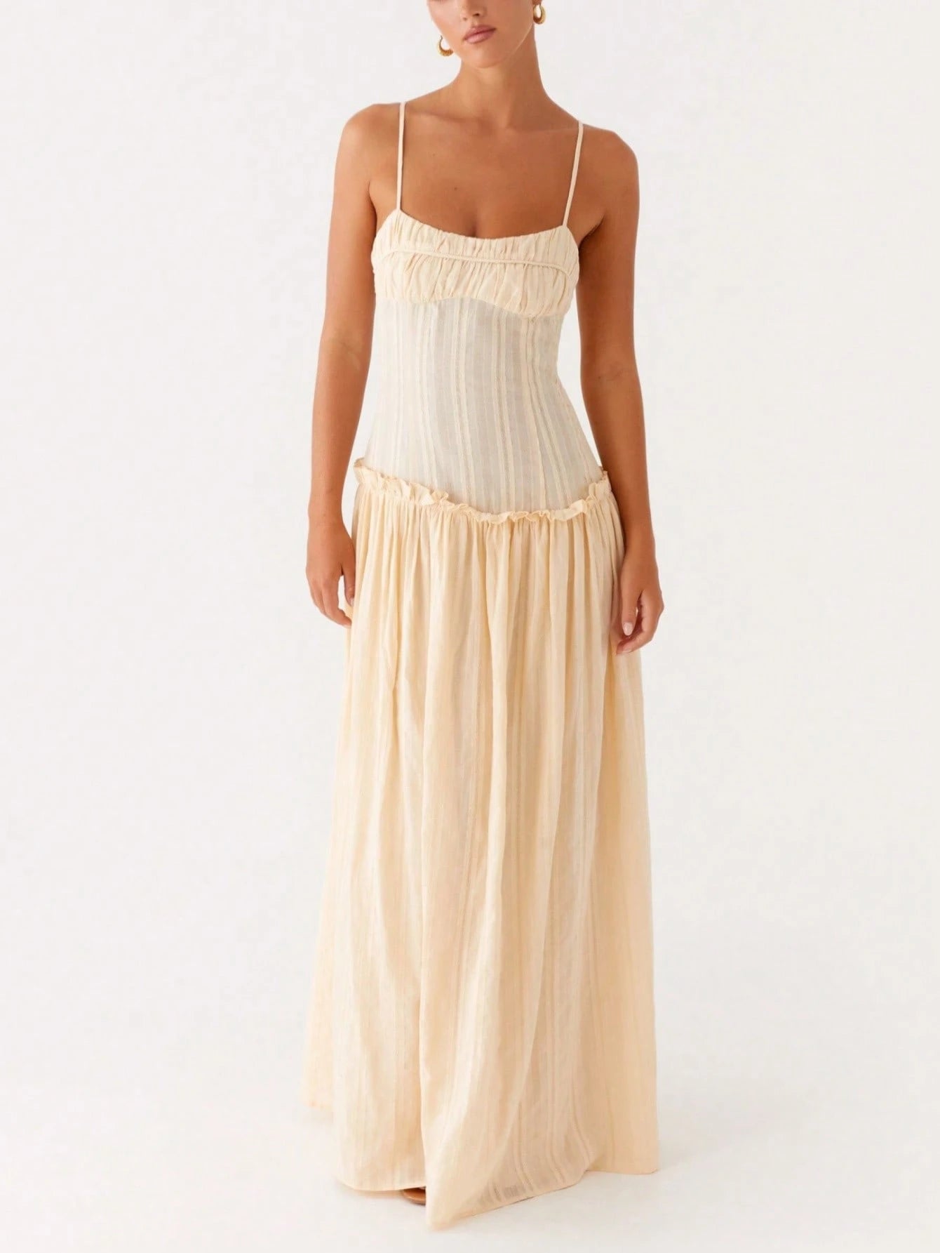 Women Y2K Maxi Dress Solid Color Spaghetti Strap Square Neck Pleated Flowy Long Dress Summer Backless - image 17