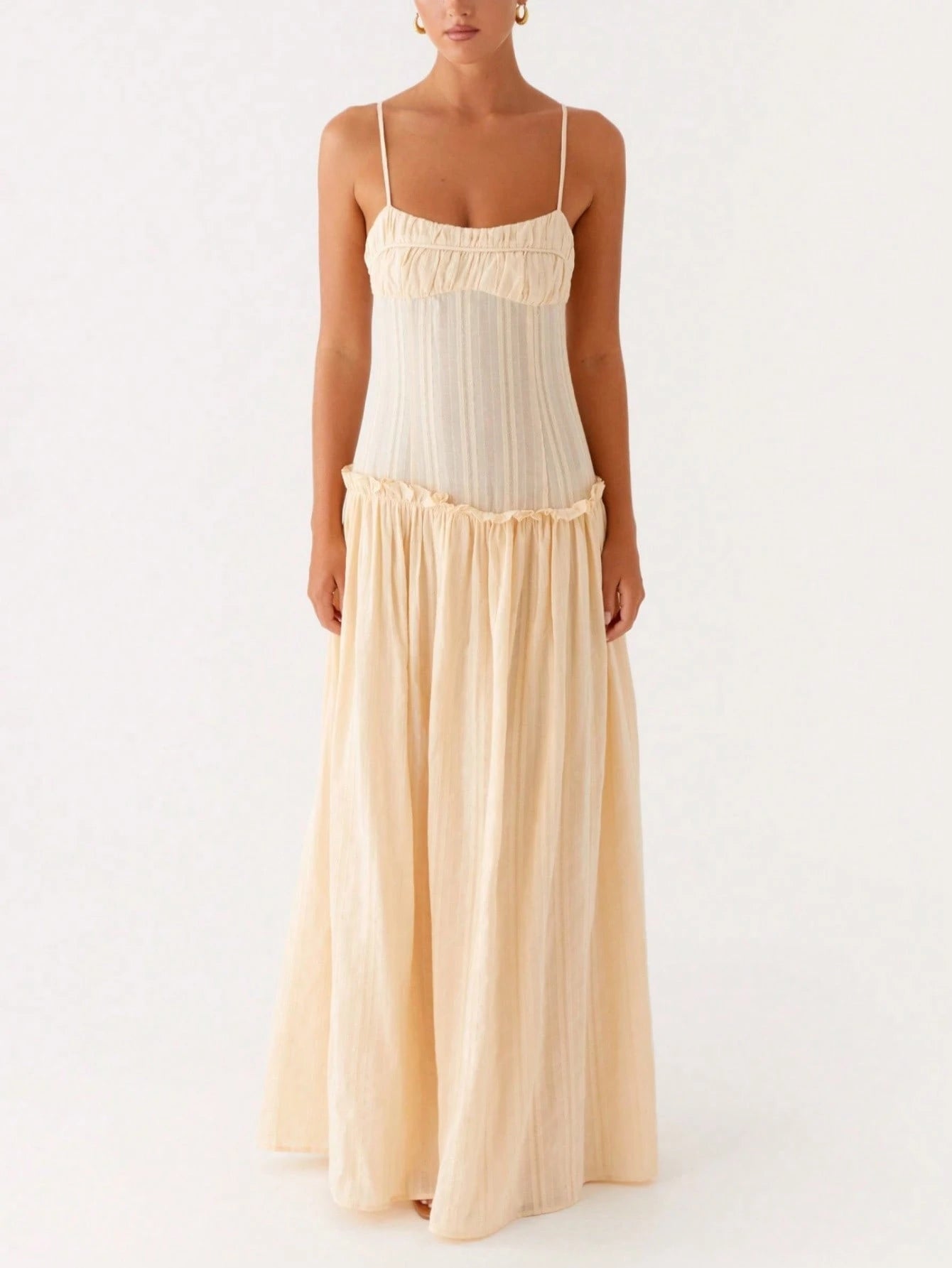 Women Y2K Maxi Dress Solid Color Spaghetti Strap Square Neck Pleated Flowy Long Dress Summer Backless - image 19