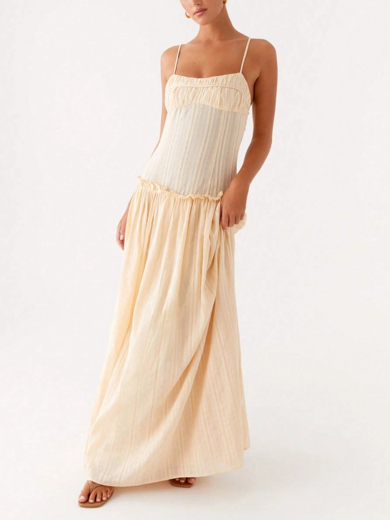 Women Y2K Maxi Dress Solid Color Spaghetti Strap Square Neck Pleated Flowy Long Dress Summer Backless - image 20