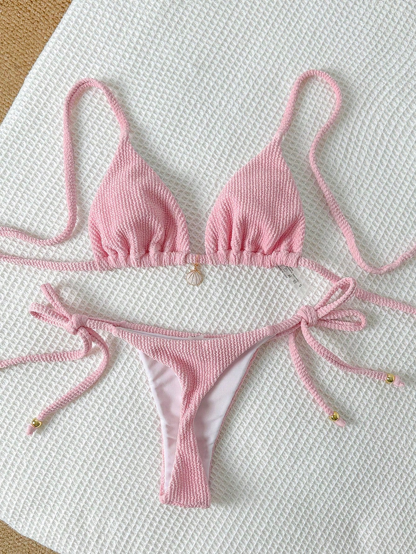 Swim Mod Women's Jacquard Metal Decorated Halter Neck Sexy Pink