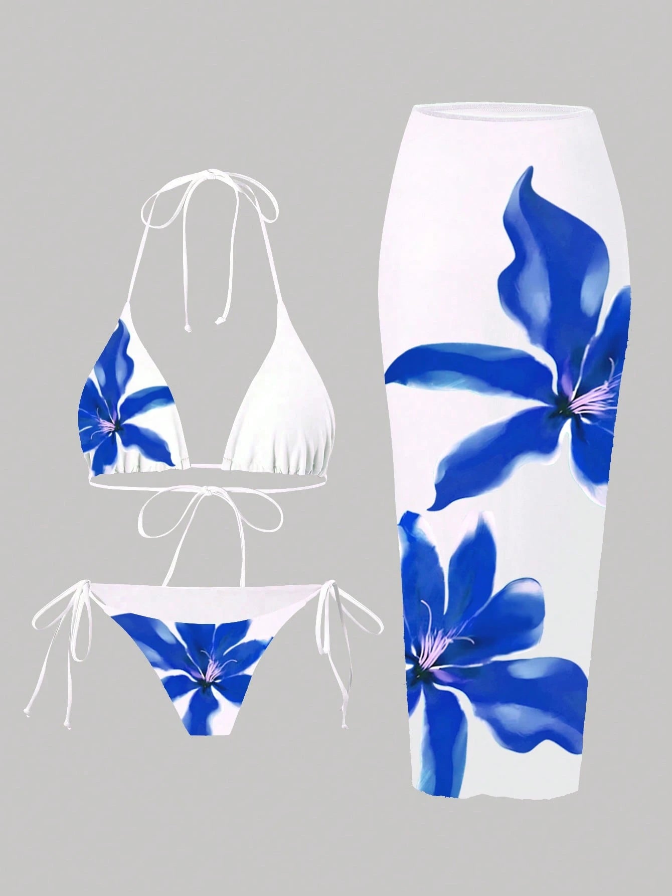 Swim Oasis 2025 Women's Casual Vacation Spaghetti Strap Triangle Top & Side Tie Bottoms & Long Mesh Skirt, 3 - image 14